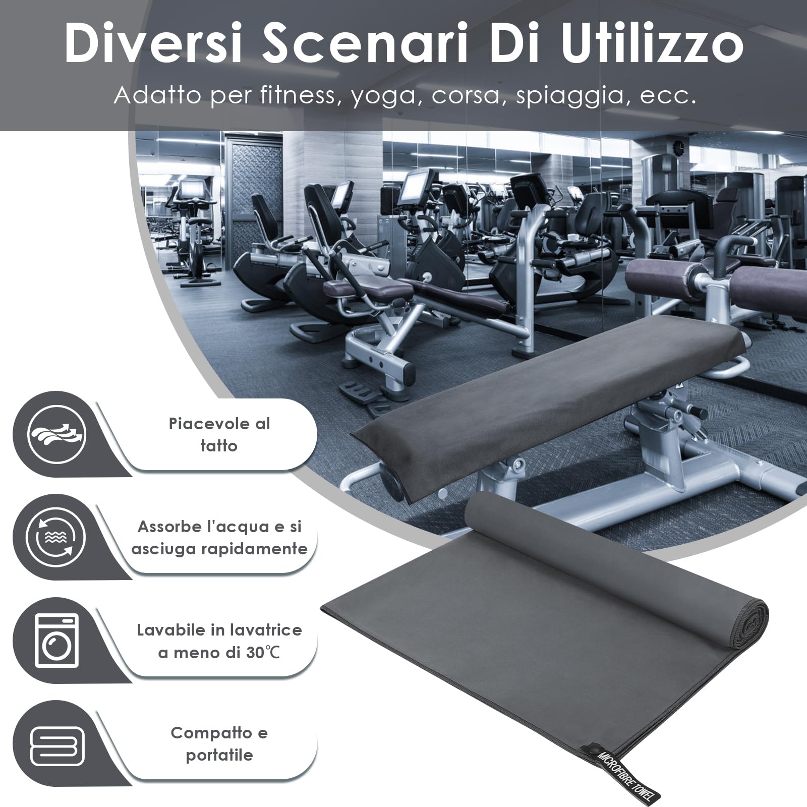 Erichero Asciugamano Microfibra Set di 3, 180x80cm Asciugamano Palestra Grande & 2 Pezzi 80x40cm Telo Mare Microfibra, Compatto & Ultraleggero Asciugamano Viaggio Asciugamano Sport(Grigio Scuro)