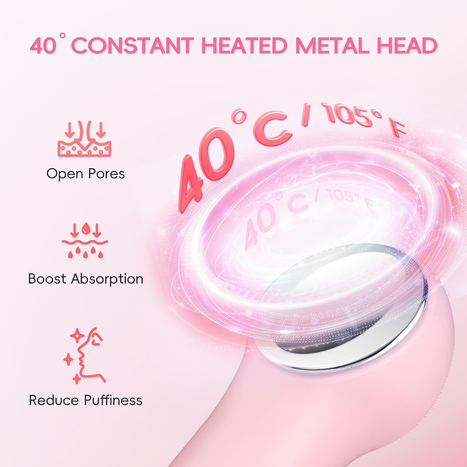 Facial Cleansing Brush, 2 in 1 Rechargeable Silicone Face Scrubber with Heat Massage Head, Electric Vibrating Exfoliating and Massaging, Waterproof Face Cleanser for Women and Men (Pink) - Image 4