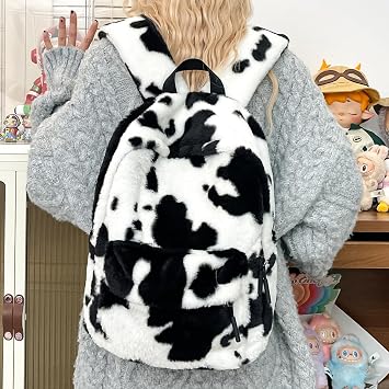 Fluffy Leopard Backpack for Women Men Vintage Cheetah Print Daypack Fashion Y2K School Travel Back