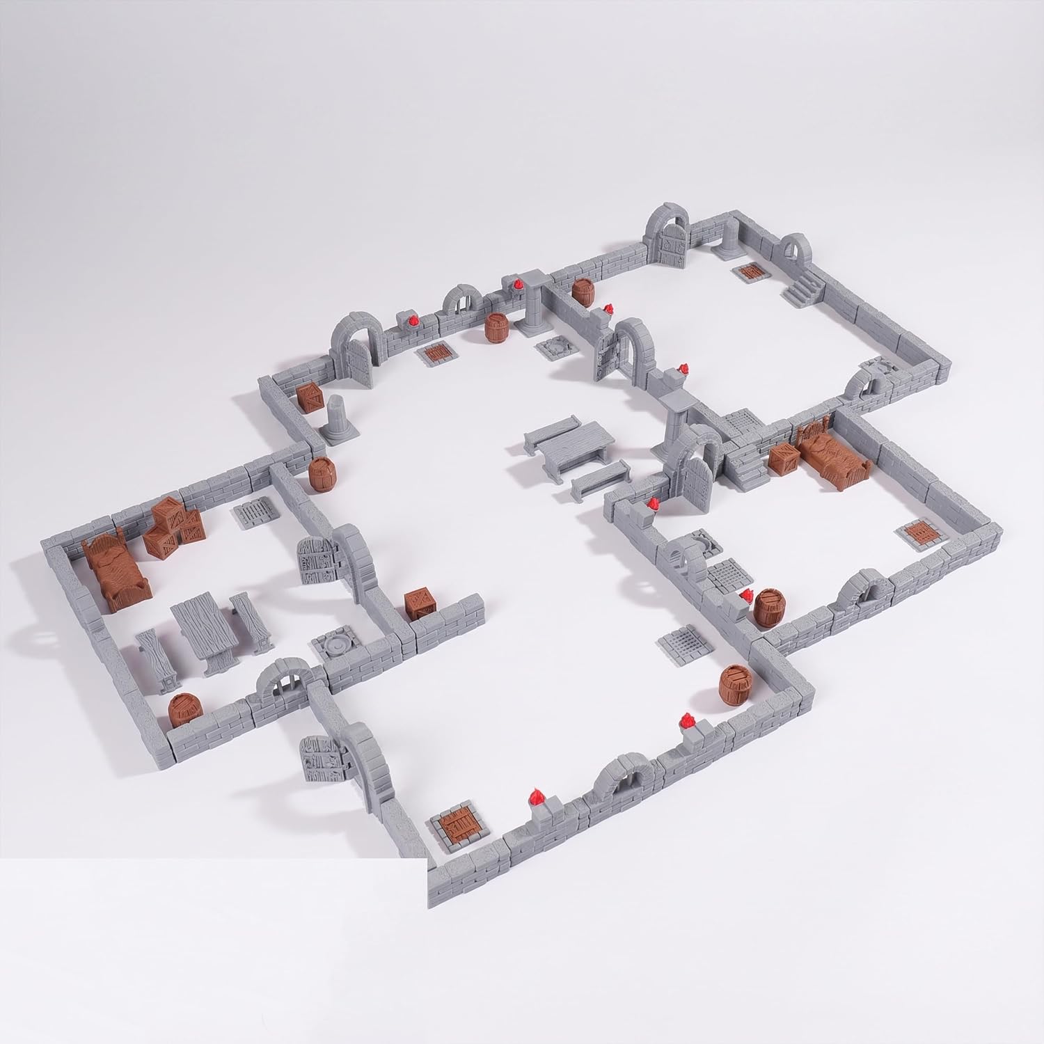 Modular Dungeon Stone Wall Terrain Set - 28mm Miniatures Scenery with Walls, Doors, Barrels, Crates Beds and So On for Tabletop Rpgs, Fantasy Wargames and Board Games (AMF01 A)