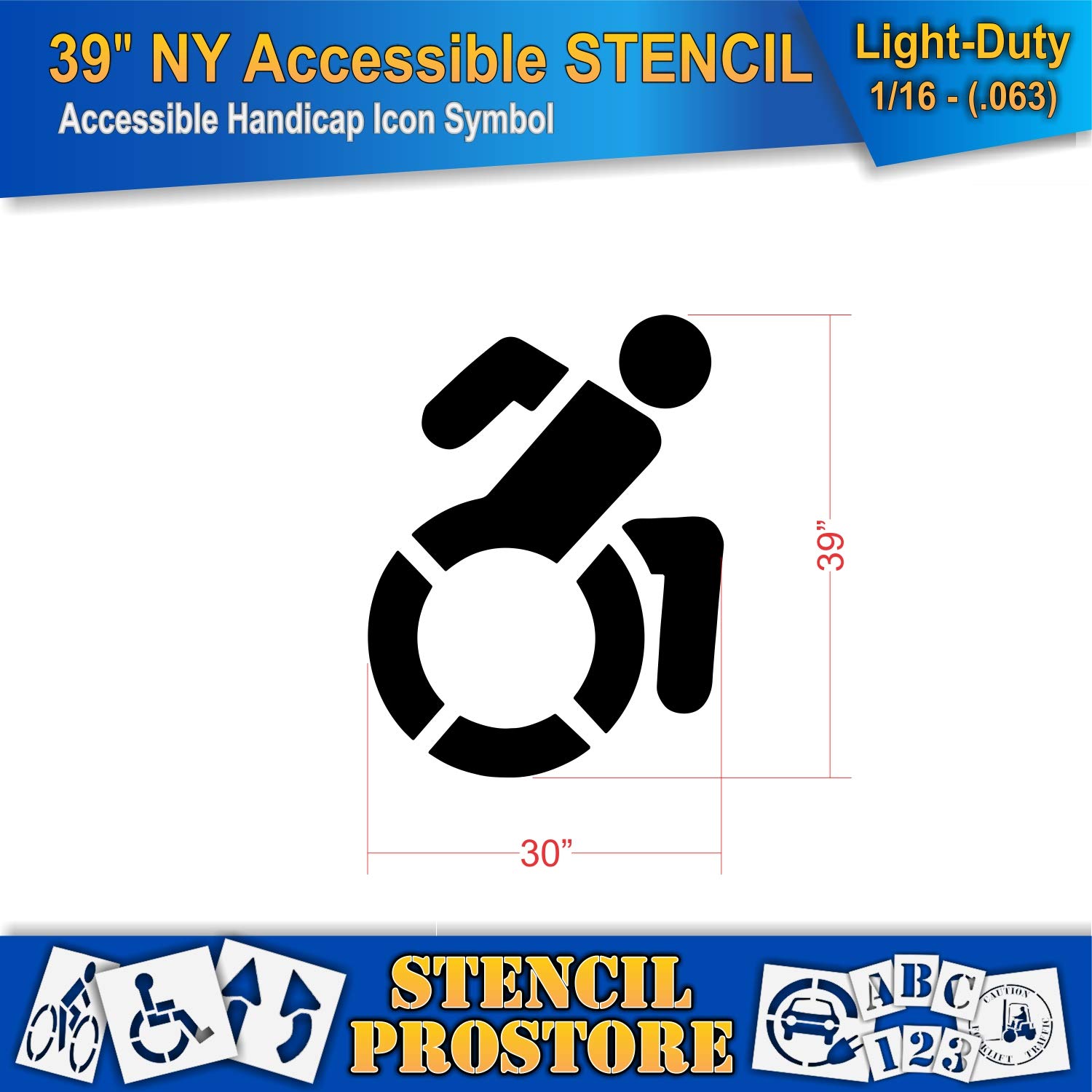 Pavement Stencils - 39 in - Accessible Icon Symbol Stencil - 39'' x 30'' x 1/16" (63 mil) - Light-Duty