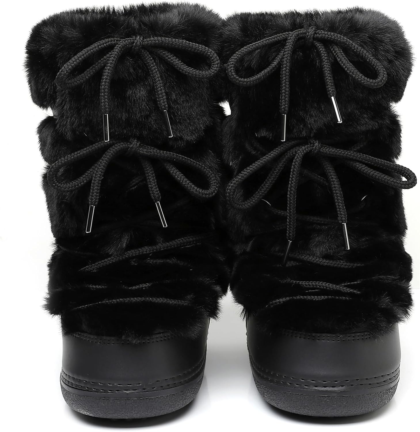 Furry Faux Fur Boots for Women - Fuzzy Winter Snow Boots - Fluffy Black White Pink Fur Boots - Lace-up Mid-Calf Water-Resistant Platform Boots - Image 5