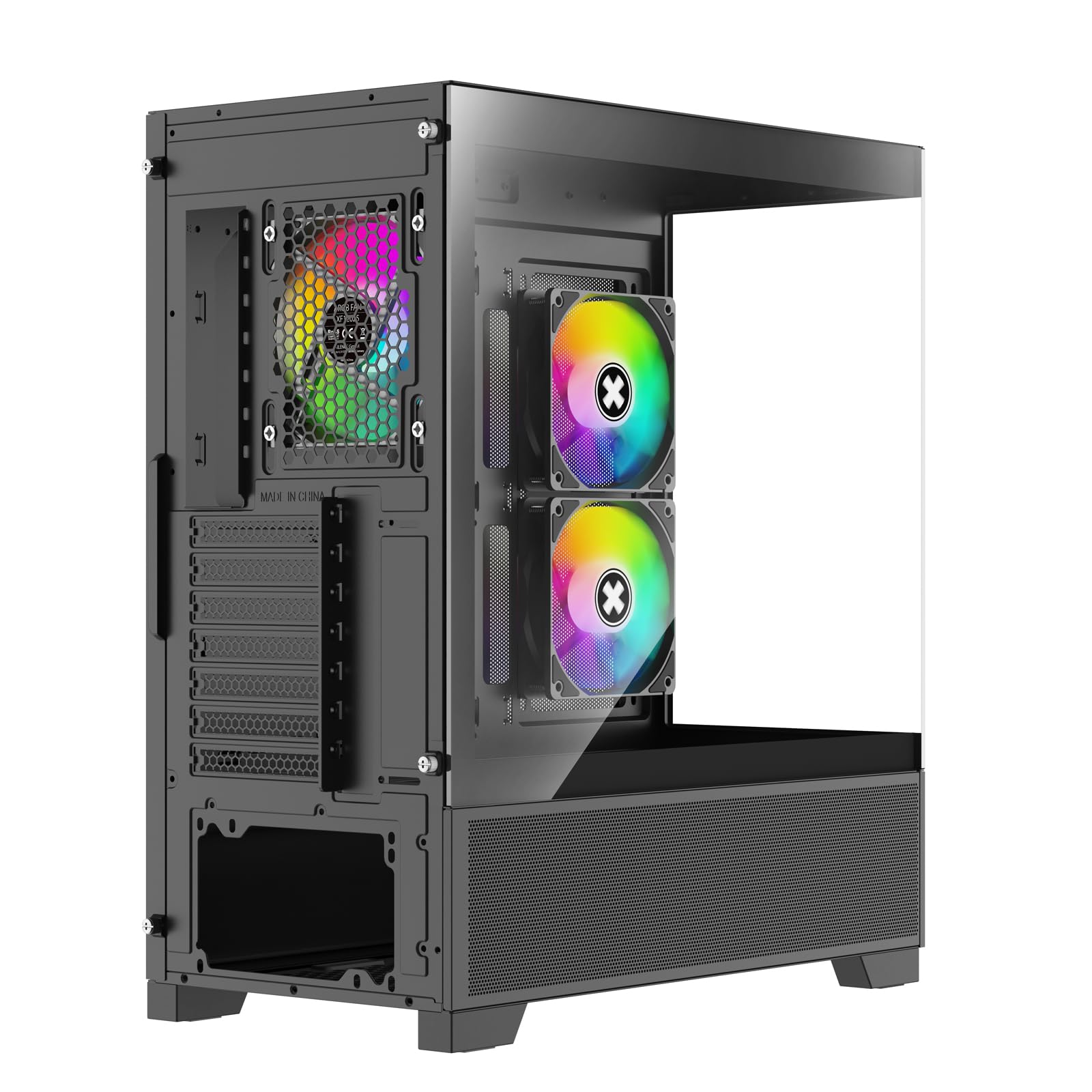 Xilence X218.ARGB XILENT Beam Gaming PC Gehäuse, 3X PWM Lüfter, ATX Midi Tower Case, Aquarium Glas Optik, hoher Airflow, optimiertes Kabelmanagement, PWM Control Board