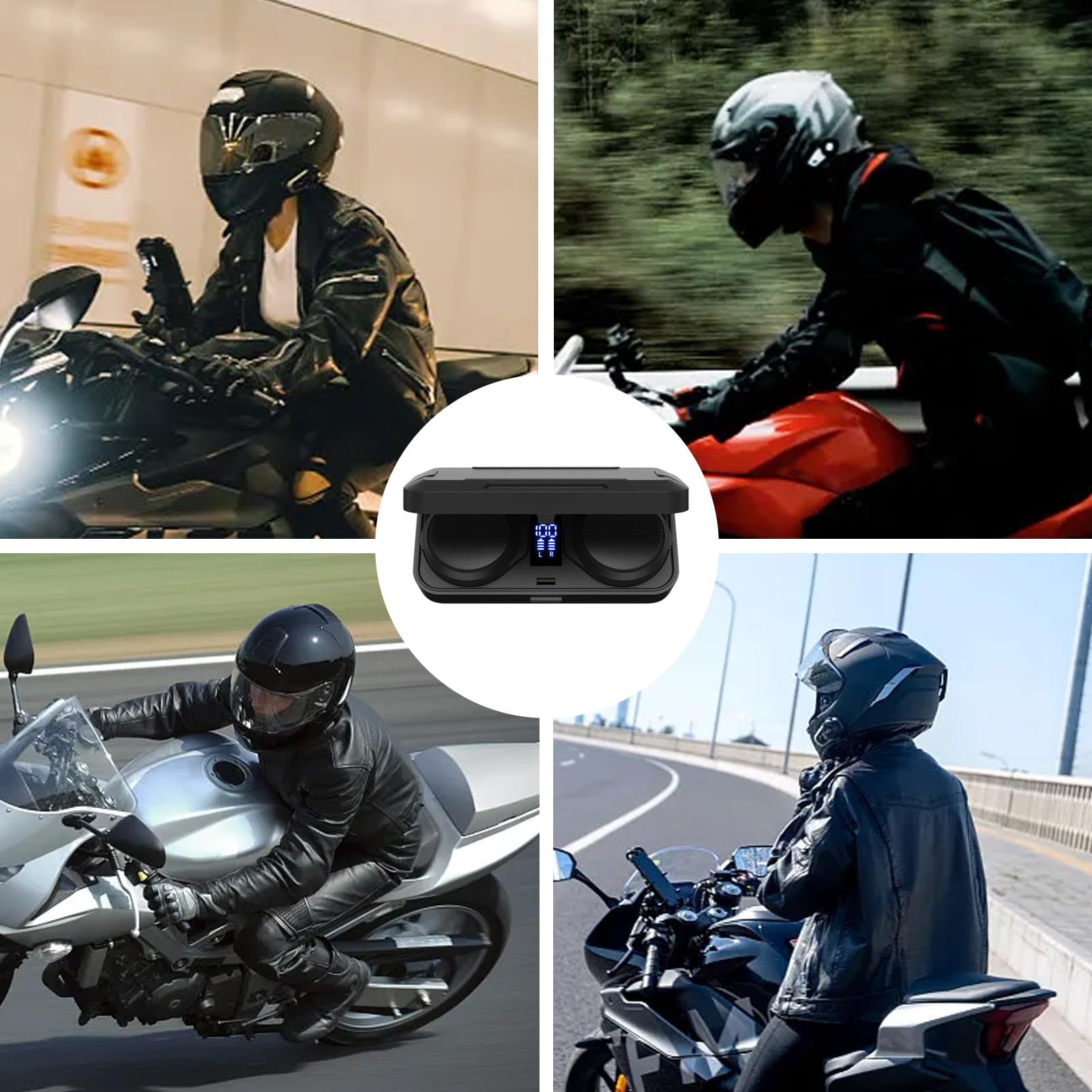 Interfono moto per casco rigido Cuffie portatili, ricaricabili e | Display A LED Custodia di ricarica per auricolare, moto, cuffia impermeabile, guida, viaggio, pendolarismo