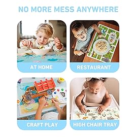 Babebay Disposable Placemats for Baby, 40 Pack Sticky Toddler Placemat for Restaurants, Dining Table, Party, Travel, 12 x 18 with 3 Designs