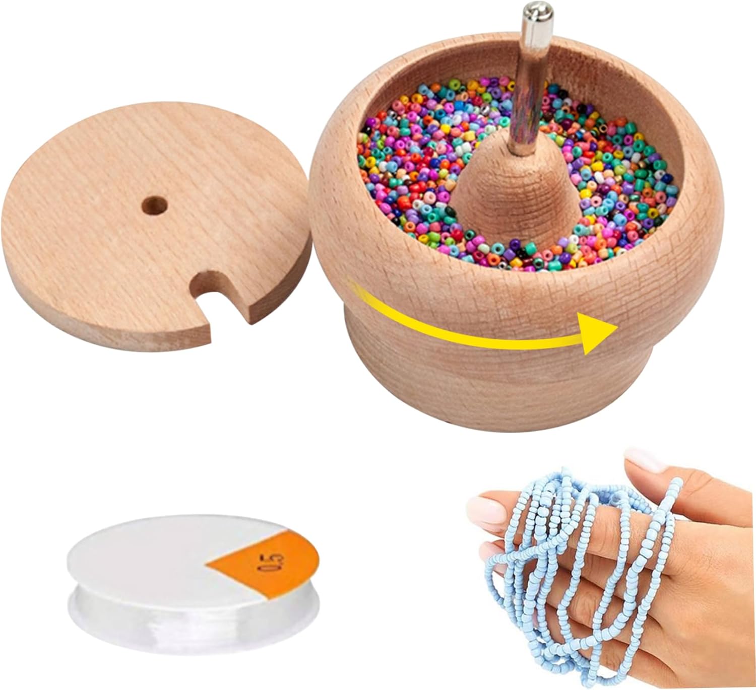 ptumcial Bead Spinner Kit 5PCS/Set 3.54x3.74 Inch Wooden Bead Spinner