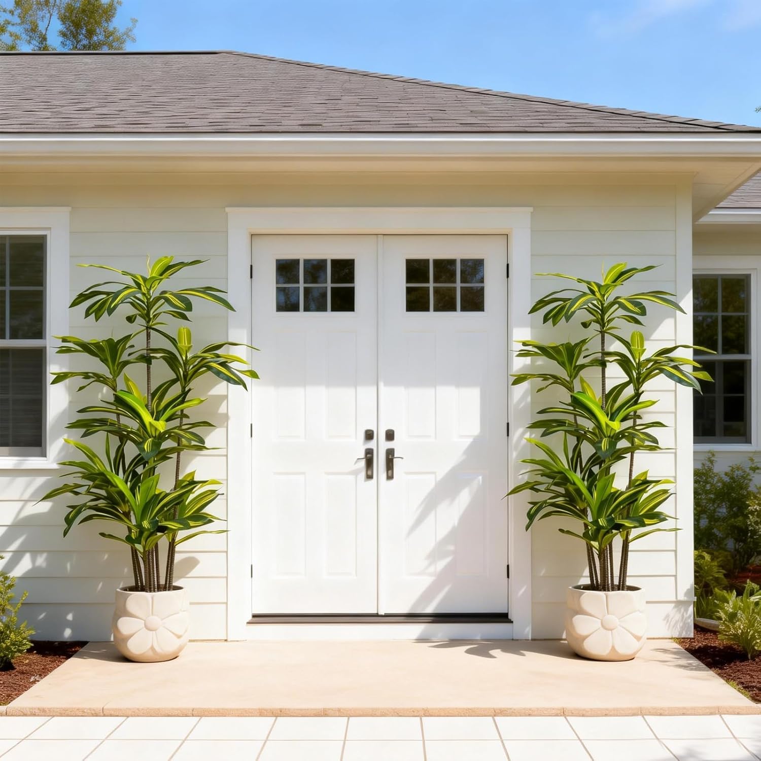 Artificial Dracaena Tree 6FT - Fake Tree with Black Planter - Faux Yucca Tall Fake Floor Plant in Pot - Artificial Plant for Home Office Living Room Decor Indoor