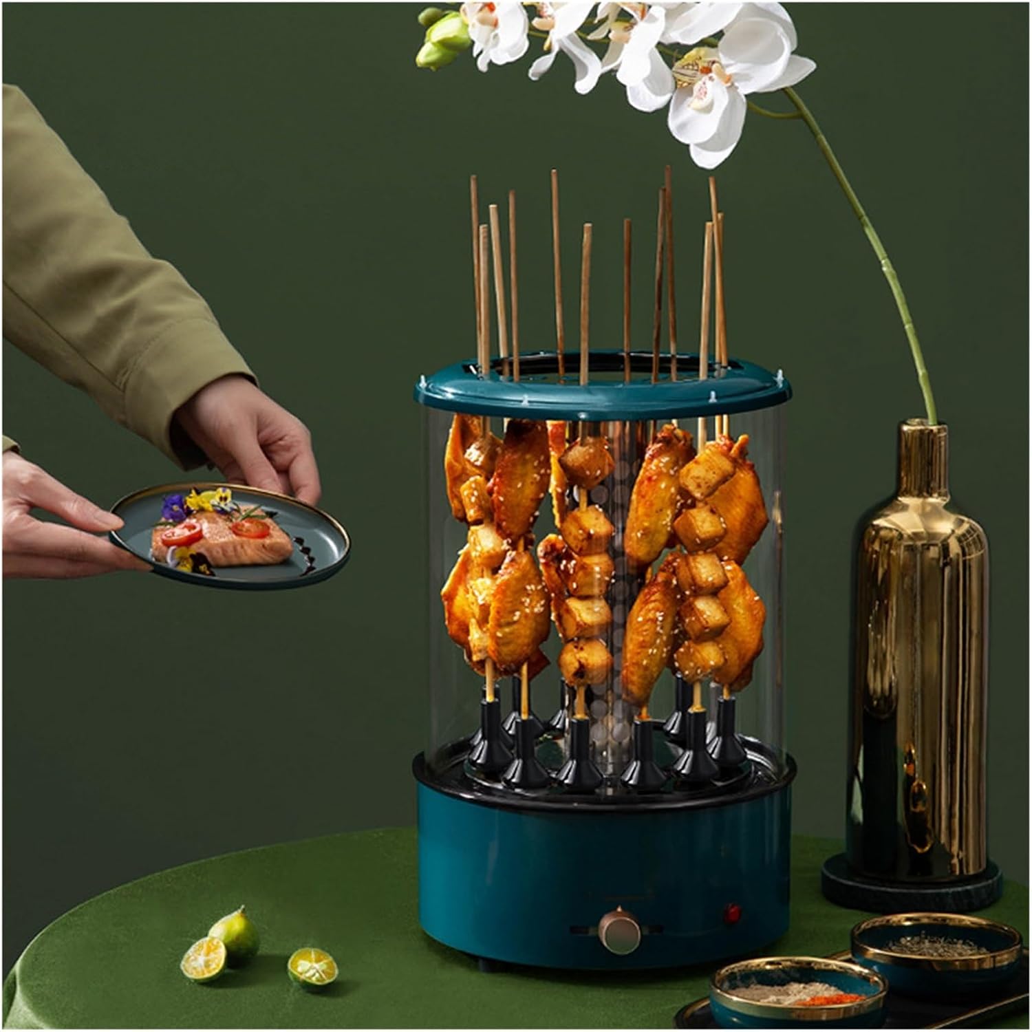 Vertical Electric Rotisserie Oven BBQ，Constant Temperature Shish Kebab Machine，Household Barbecue Machine， Electric Skewer Maker ，Automatic 360° Rotating Grill BBQ，, Kebob Machine, Stain Resistant Ene