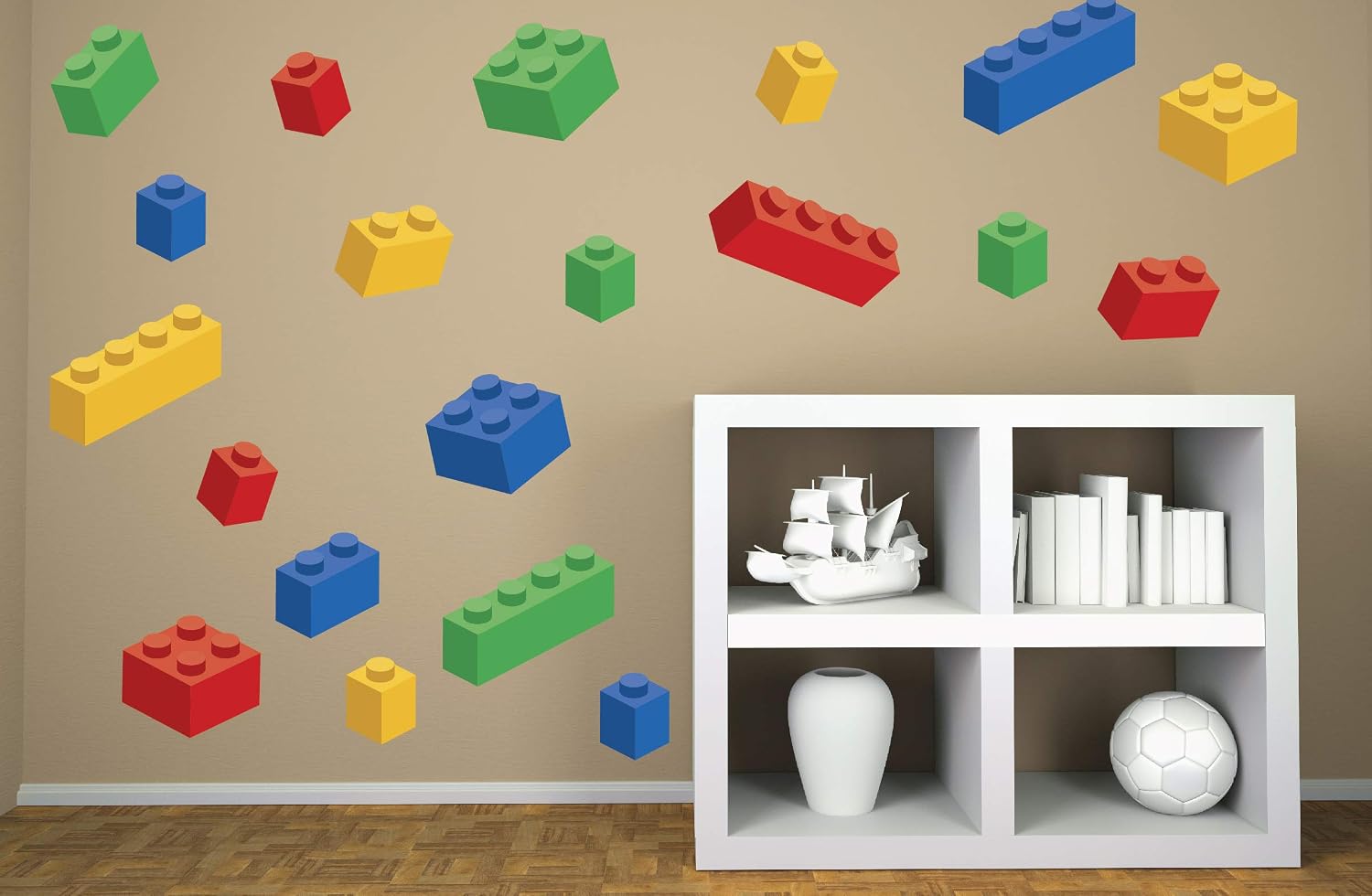 20 Brick Builders Blocks Wall Decal Stickers Pack, Set of 20 Blocks in 4 Colors - 7 mil Fabric Decal - Remove, Re-use, Reapply (Medium 20 Pack, Boy)