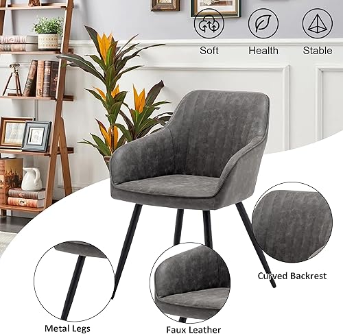 Miniatura 4 de annjoe Silla decorativa de piel sintética, sillas con brazos, sillas de sala de estar, silla de ocio, silla tapizada con patas de metal, juego de 2