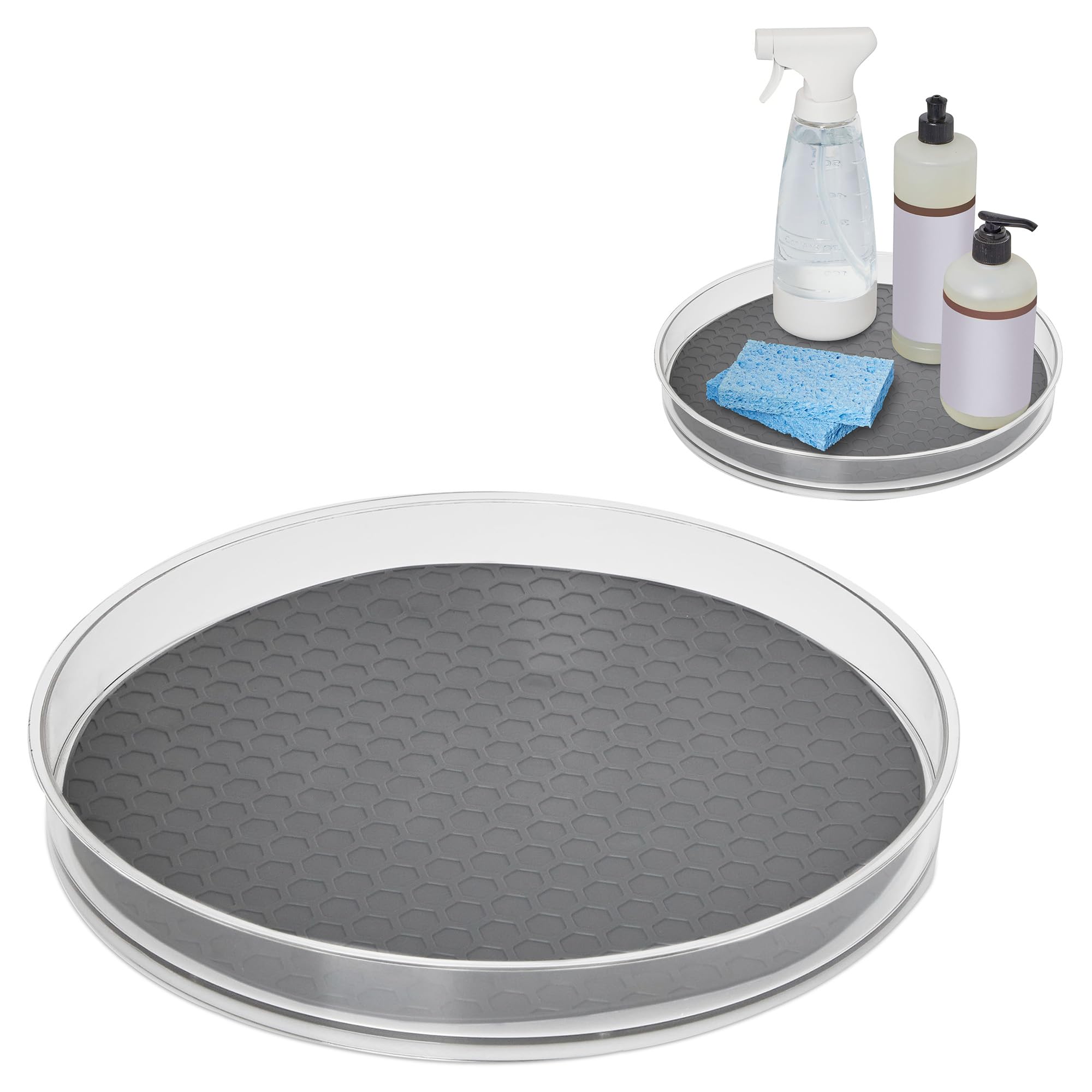 Spectrum XL Lazy Susan Organizer 12.25 in for Large Cabinet Fridge Pantry Table Shelf Bath Kitchen Organization, Charcoal Gray Extra Large Rotating