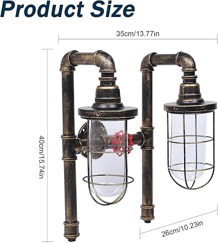 Miniatura 7 de TFCFL 2 luces vintage steampunk lámpara de pared retro lámpara de pared industrial tubo de agua lámpara de pared E26 60W Max para dormitorio sala de