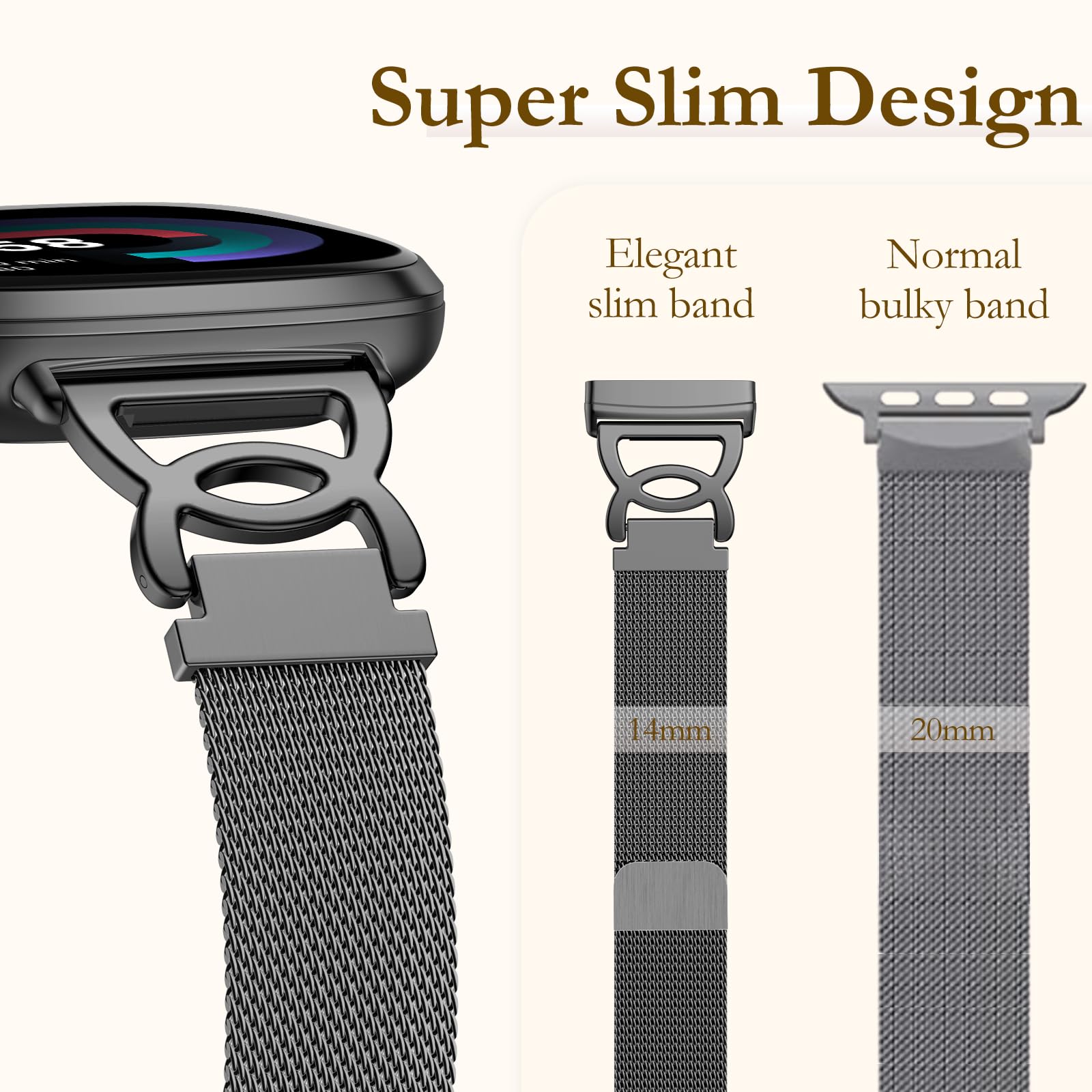Ouwegaga DC-Shape Metal Band Compatible with Fitbit Versa 4 Bands/Versa 3/Sense/Sense 2 Bands for Women, Slim Stainless Steel Milanese Mesh Loop Magnetic Strap Compatible with Fitbit Smartwatch - 4