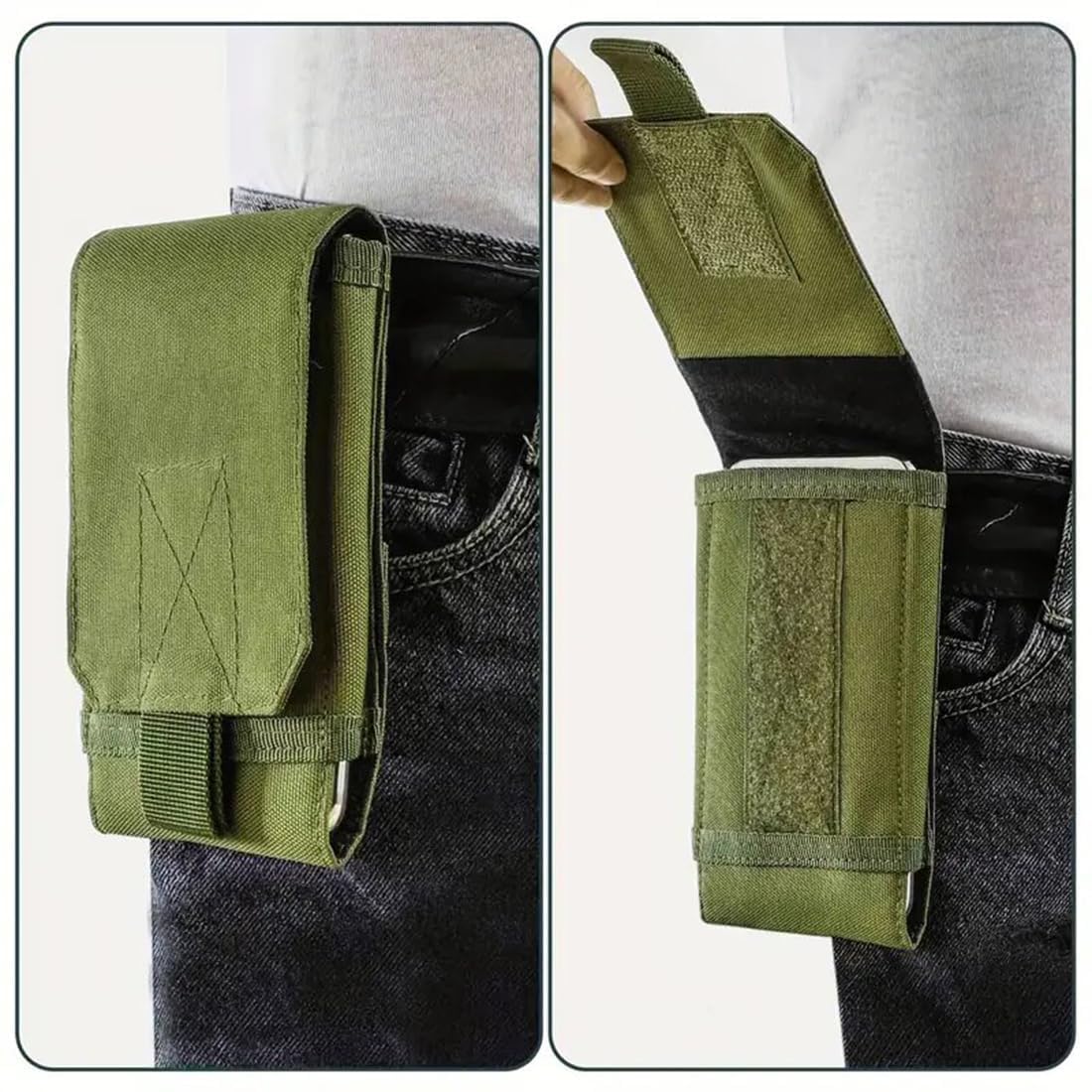 Meakwisht Mobile Phone Belt Pouch – Durable Waist Holster Case with Secure Flap, Multi-Purpose Carry Holder for Smartphones, Tools & Accessories,16.5 X 9.5 X 2.5 cm(Green) 4