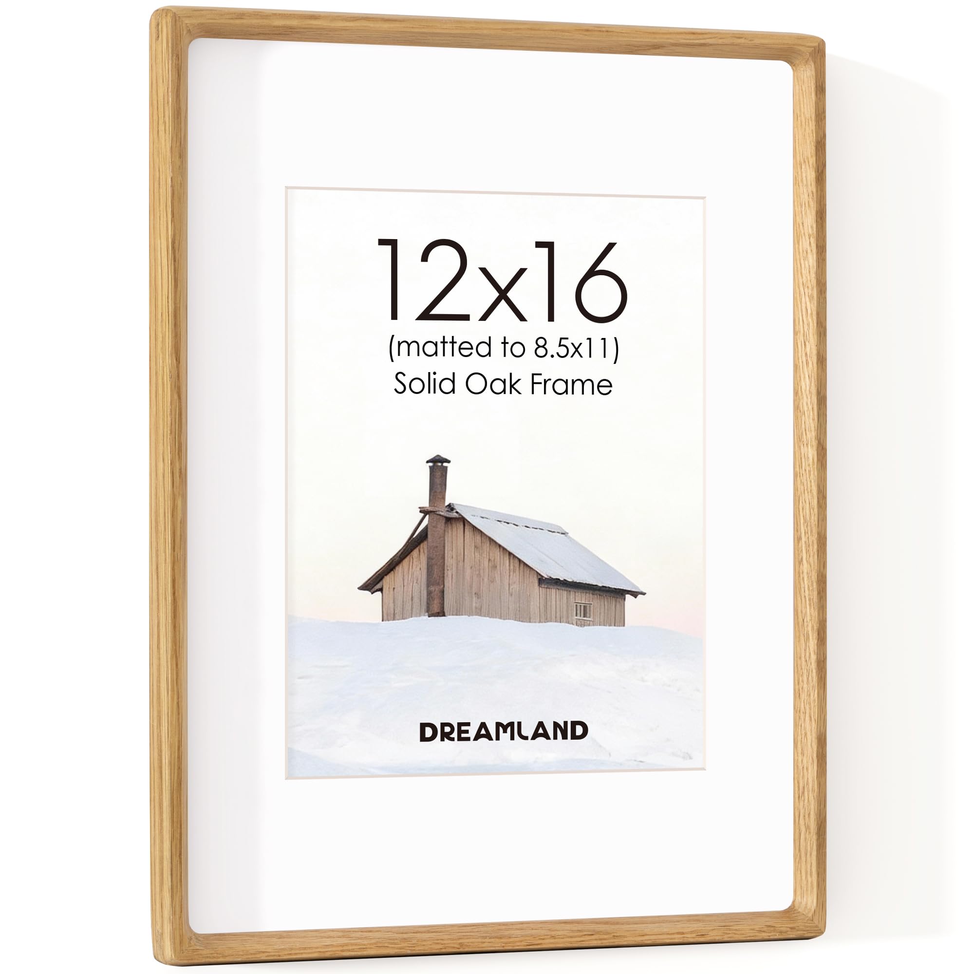 Photo 1 of Dreamland 12x16 Picture Frame, USA-Sourced Oak Wood Photo Frames with HD Tempered Glass, 12 x 16 Wooden Frame Matted to 8.5 x 11, 12x16 Frames Handcrafted Rounded Corner for Tabletop or Wall Display