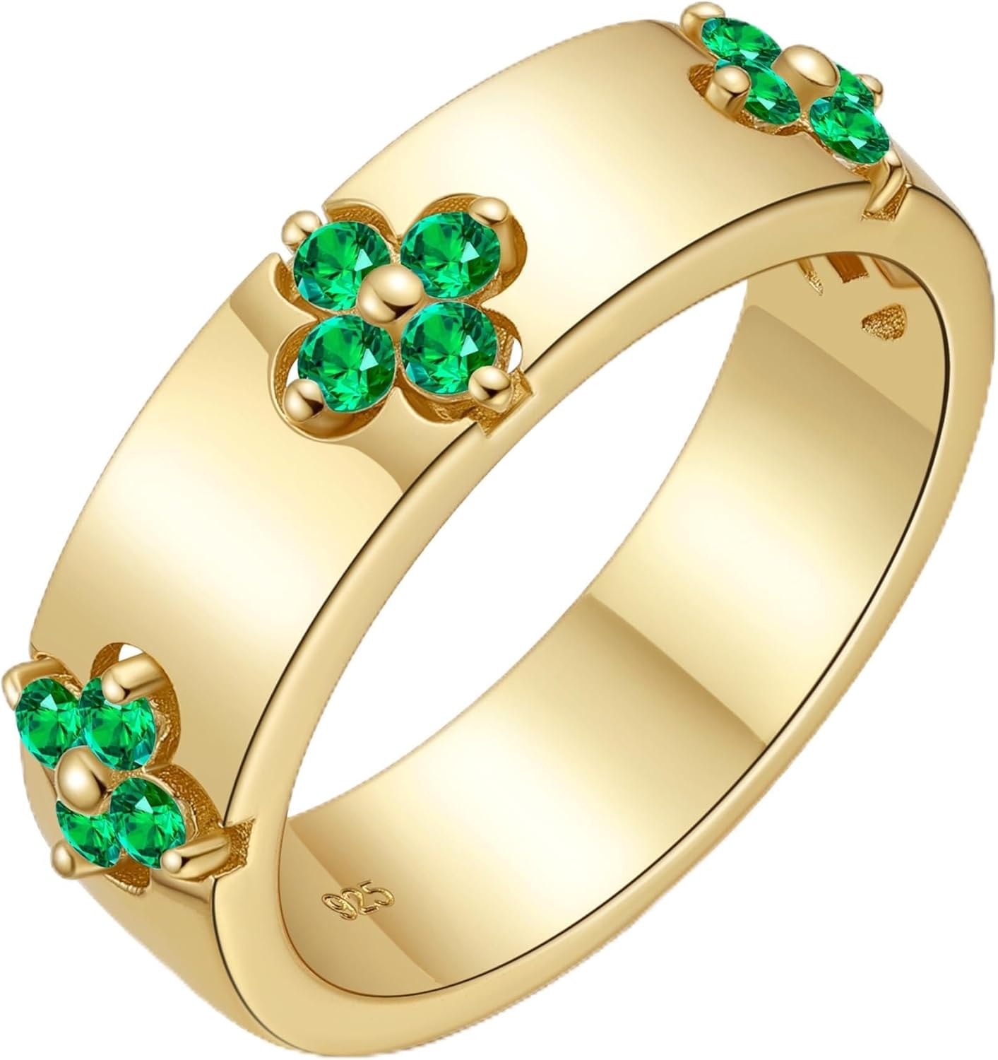 Premium Clover Rings for Lucky Women with Lab-Grown Moissanite|Lab-Grown Emerald|14K Gold Plated Non Tarnish