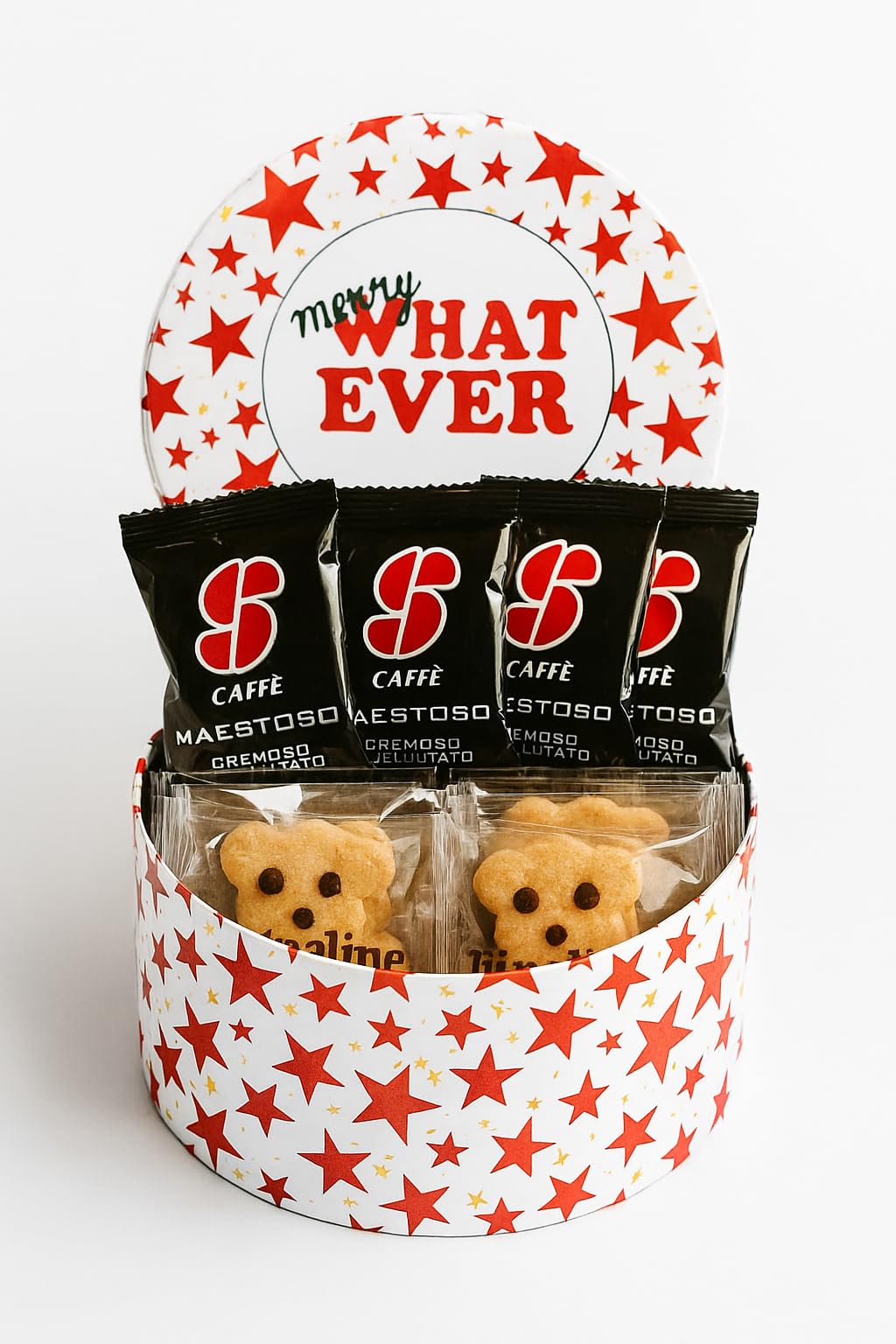 Box "Merry Whatever & Maestoso ed 100 Biscotti Fiorellino con Scaglie di Cioccolato Fondente
