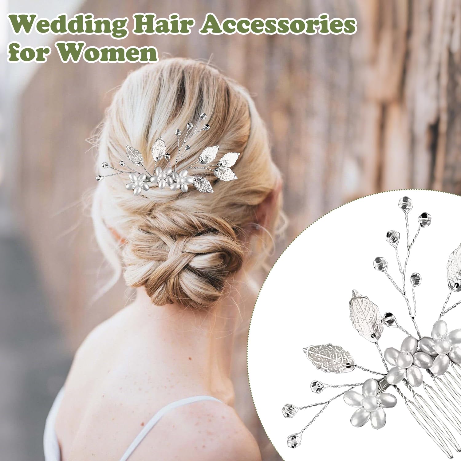 VLYX 4 Pcs Pearl Bridal Hair Clip with Floral Comb, Adjustable Crystal Rhinestone Headpiece - Image 3