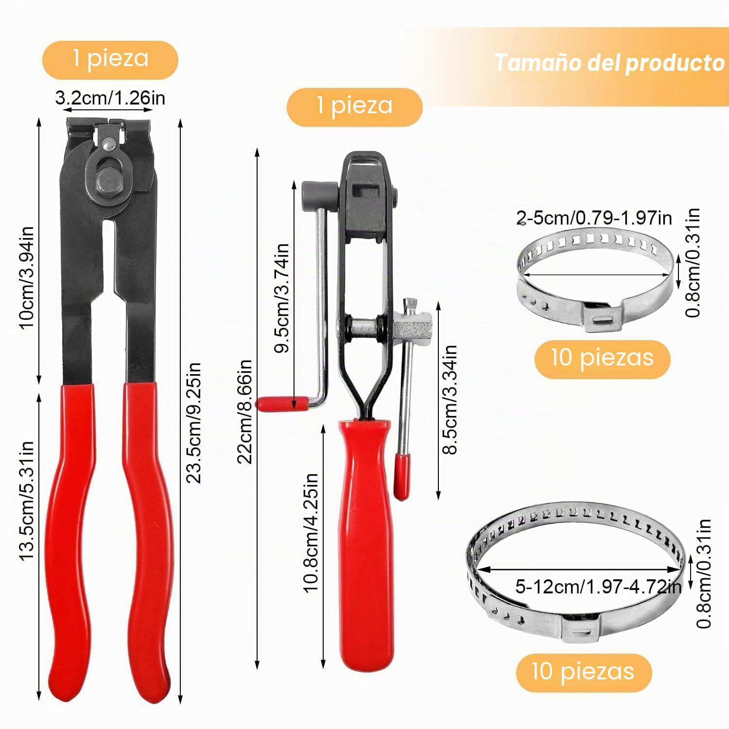 Conjunto de 22 piezas de Abrazaderas Metálicas para Tubos, Alicates Abrazaderas Coche, Abrazaderas Metalicas para Tubos, Que Incluye Sargentos de Apriete Metálicos Ajustables y Tenazas