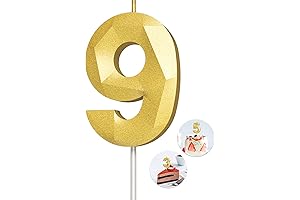 9 Golden 3D Candles for Birthday Cakes