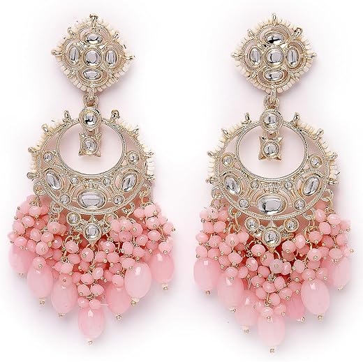 Studio Sukkhi Enchanting Gold Plated Pink Meenakari With Kundan Dangle Drop Earrings For Women And Girls (E105789)