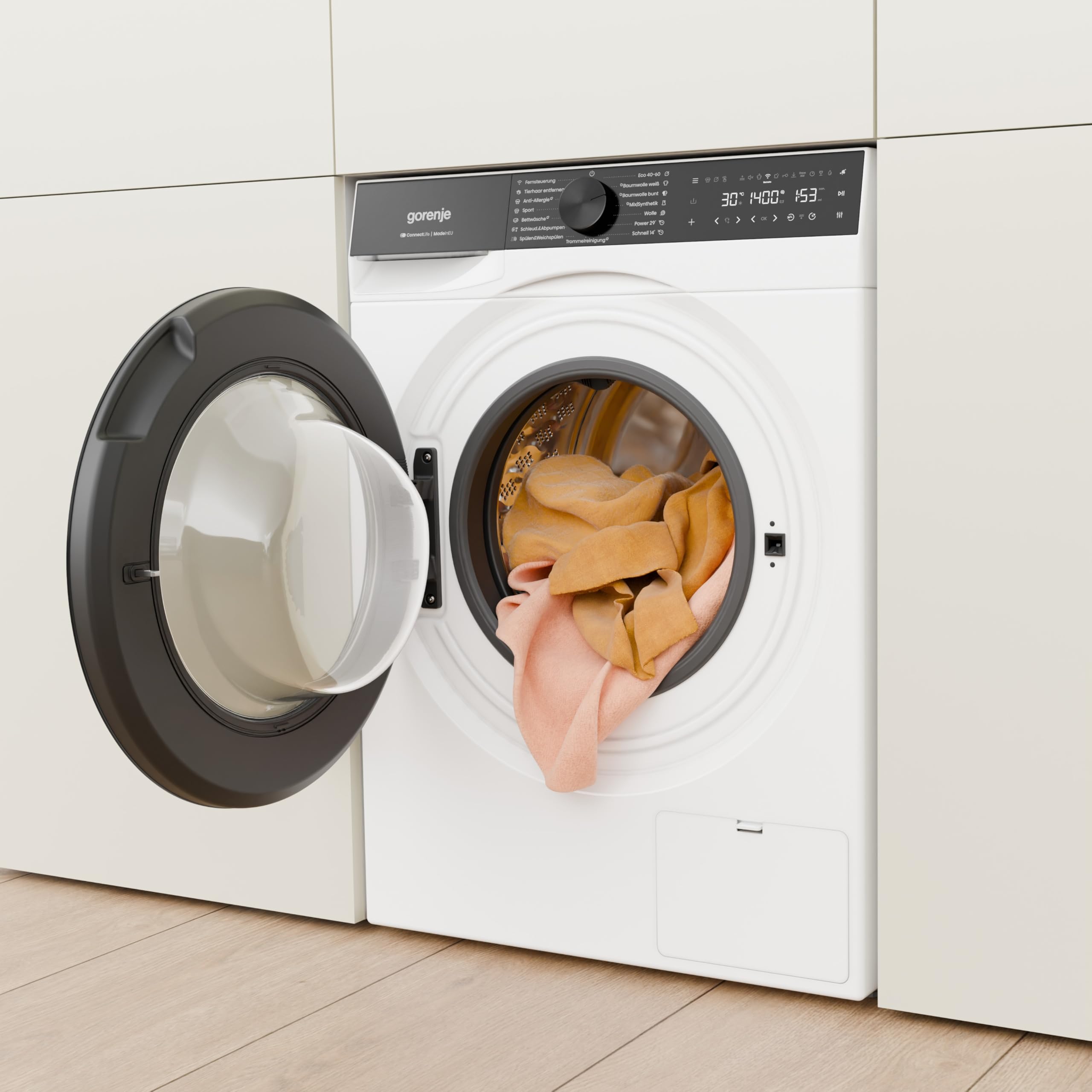 Gorenje W5G694A1T1 Waschmaschine mit Dampffunktion/9 KG/1400 U-Min/ConnectLife/15 Programme/Totaler AquaStop/EasyDosing/SteamTech/Inverter PowerDrive/10% besser als Energieeffizienzklasse A/Weiß
