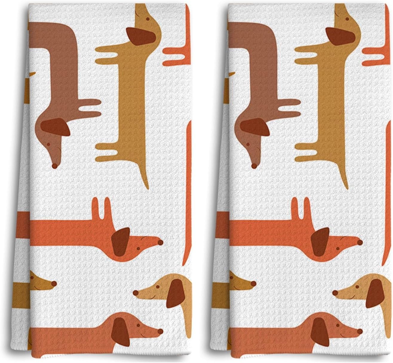 Dachshund Kitchen Towels - Wiener Dog Dish Towels & Hand Towels for Bathroom & Kitchen, Dachshund Decor Gifts for Women (Pack of 2)