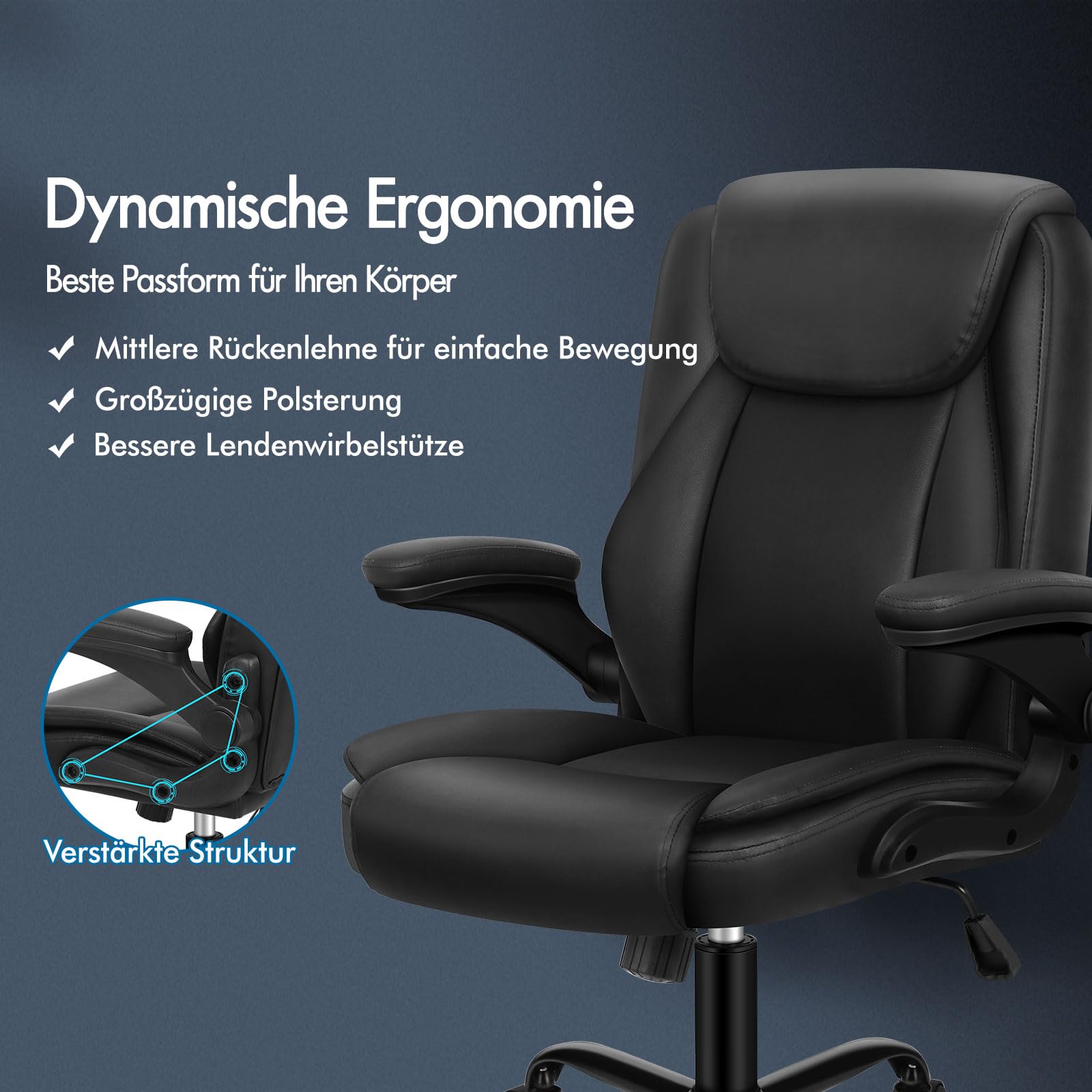 ALFORDSON Ergonomischer Bürostuhl Chefsessel Massage, höhenverstellbarer Schreibtischstuhl Armlehnen, Computerstuhl Wippfunktion 90°-135°, Drehstuhl mit Rollen,Besprechungsstuhl Pu Leder, Schwarz