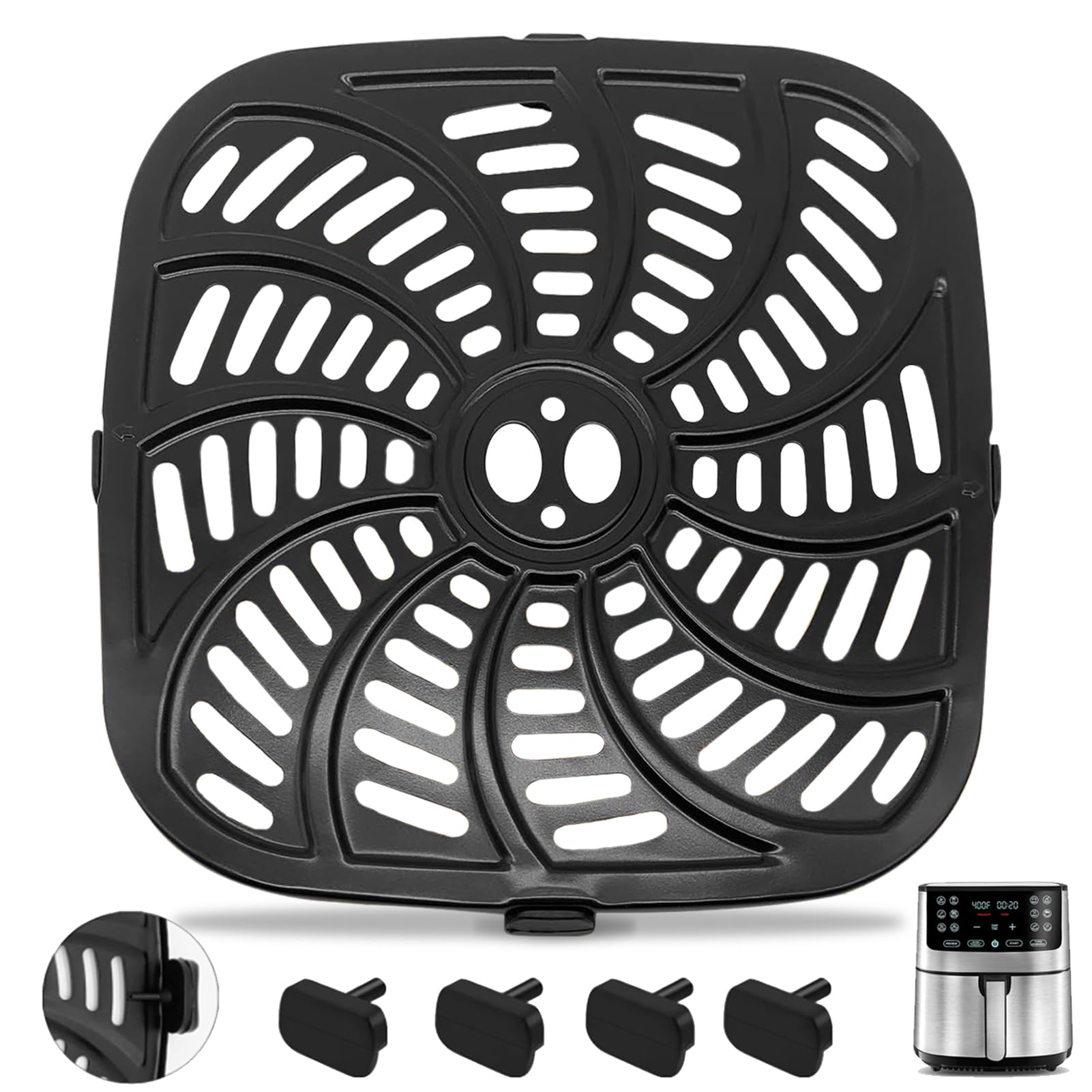 Air Fryer Grill Plate for Gourmia GAF856 GAF826 Air Fryer, Nonstick 9.8''*9.8'' Square Replacement Parts Accessories Rack Tray Grill Plate Crisper for Gourmia 8QT