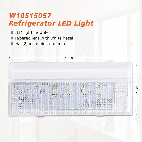 Miniatura 4 de W10515057 Luz de refrigerador para refrigerador Whirlpool Luz de repuesto LED, Whirlpool WRS325FDAM04 Luz WRS325FDAM02 Luz WPW10515057