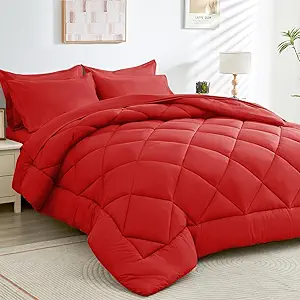 HEVUMYI Red Twin Comforter Set - 5-Piece All Season Bed in a Bag Twin, Ultra Soft Bedding Set with Comforter, Flat Sheet, Fitted Sheet, Pillowcases, Pillow Shams