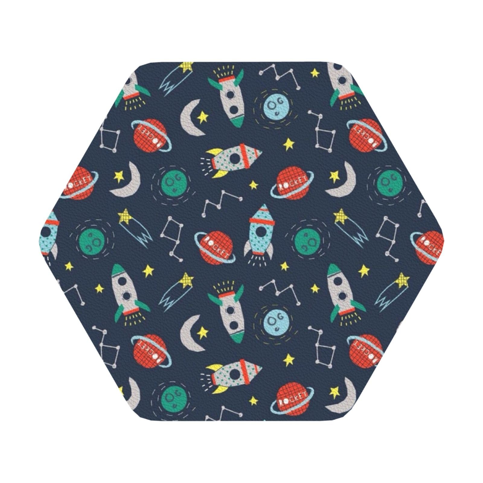 rocket clipart space ship PU Leather Coasters Set of 6 Hexagon Drink Coasters