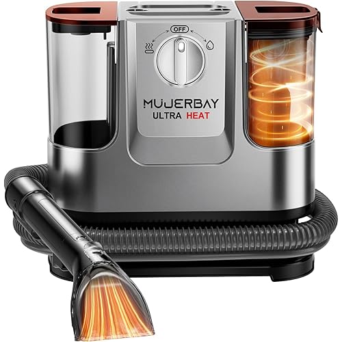 Upholstery Carpet Cleaner, MUJERBAY UltraHeat 12Kpa Portable Spot and Stain, Easy Move with Universal Wheels & Handle, 1.18-inch Deep Cleaning Machine for Couch, Stairs, Car and Pet Messes.