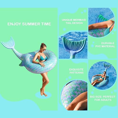 Miniatura 6 de Parentswell Inflatable Mermaid Pool Floats 71 Swimming Pool Tube Mermaid Floaties Huge Pool Float for Adults Mermaid Swim Tubes for Pool Party