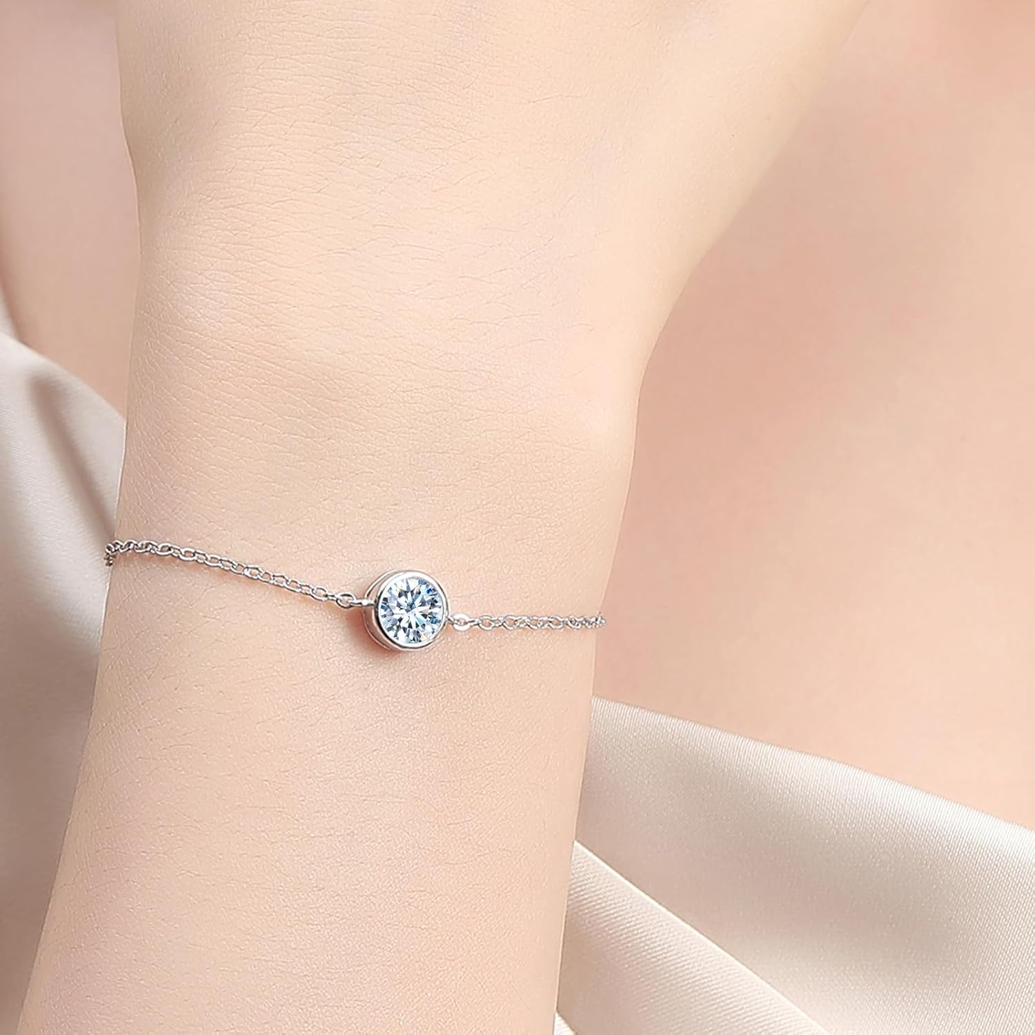 Moissanite Bracelet for Women, 925 Sterling Silver Bezel Set 1CT D Color GRA Certified 14K White Gold Perfect Jewelry Gifts