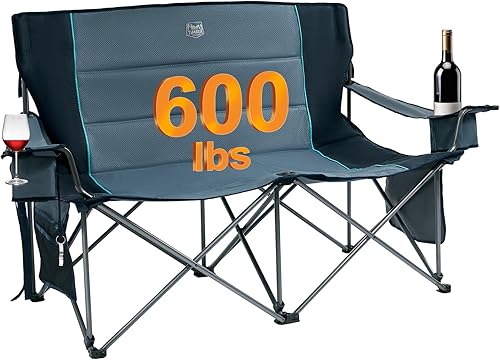 TIMBER RIDGE Sillas de camping dobles de gran tamaño, sofá de campamento, sofá de dos plazas para 2 personas, silla de campamento plegable doble con