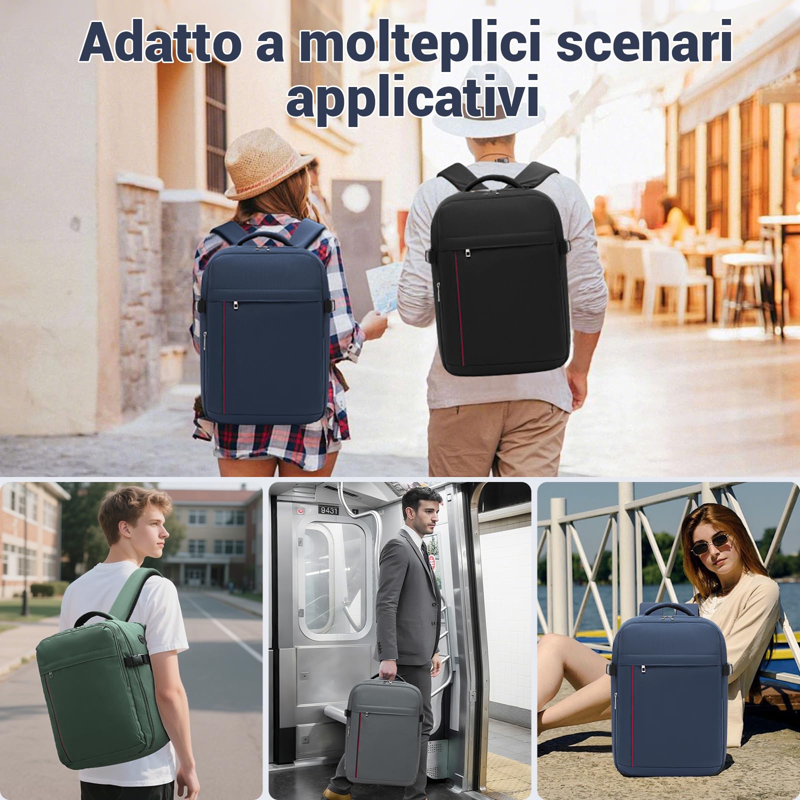 KONO Zaino 40x30x20cm Zaino da Viaggio per Ryanair Aereo Bagaglio a Mano 24L per Wizzair per Uomo e Donna,Nero