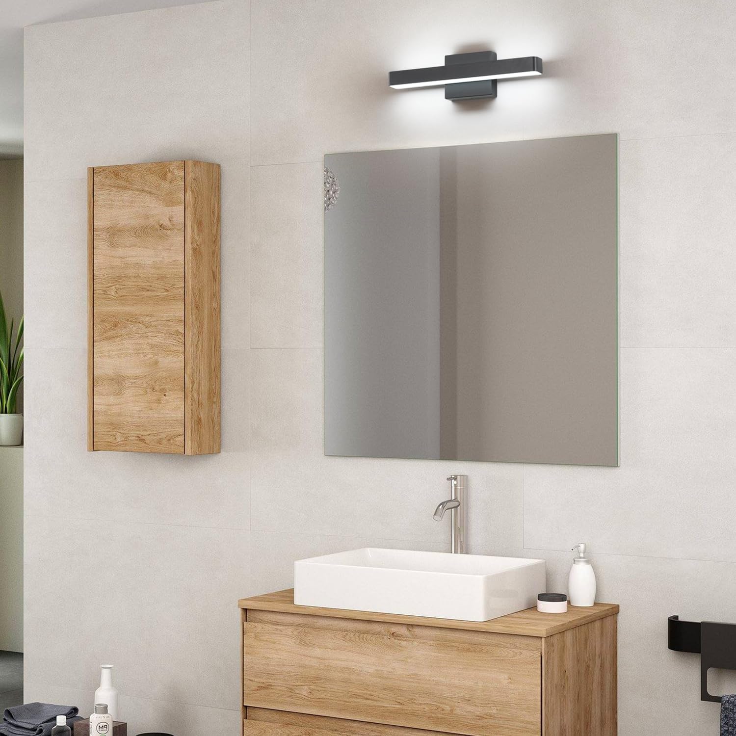 LED Modern Bathroom Vanity Light Fixtures (16-Inch, Cool White 6000K), Modern Acrylic Bathroom Wall Lighting Fixtures for Bathroom Over Mirror, Matte Black