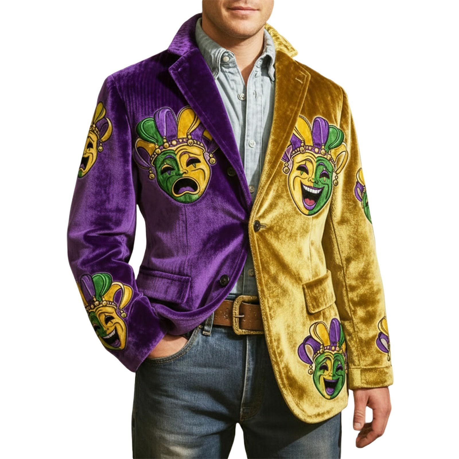 Mardi Gras Jacket Mens Holiday Blazer Outfits Plus Size Suit Sequin Top Accessories Costume Corduroy Cardigan Apparel, Z-05-Purple, 4XL
