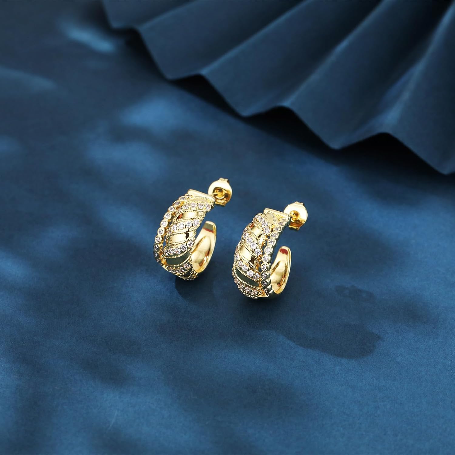 Gold Dainty Huggie Hoop Earrings with Zicon 14K Gold Exquisite Geometric Simple Hypoallergenic Earrings for Women - Image 4