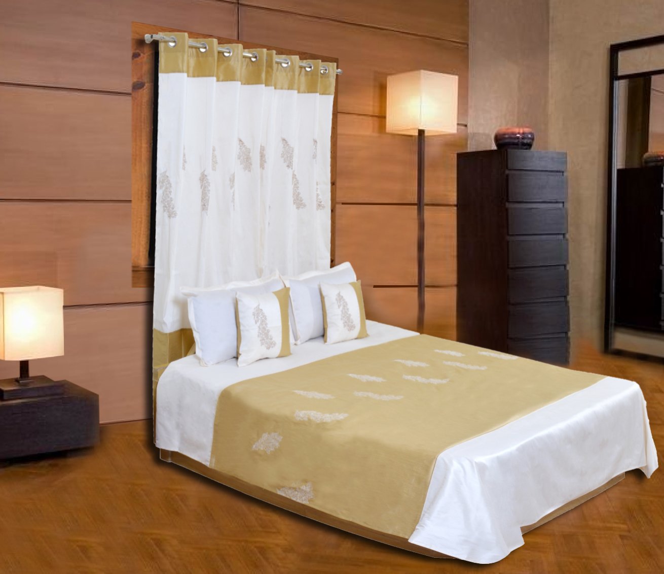 MABA100% Polyester Blend Double Bed Size Bedsheet with 2 Pillows, 2 Cushion Covers and 2 Curtains