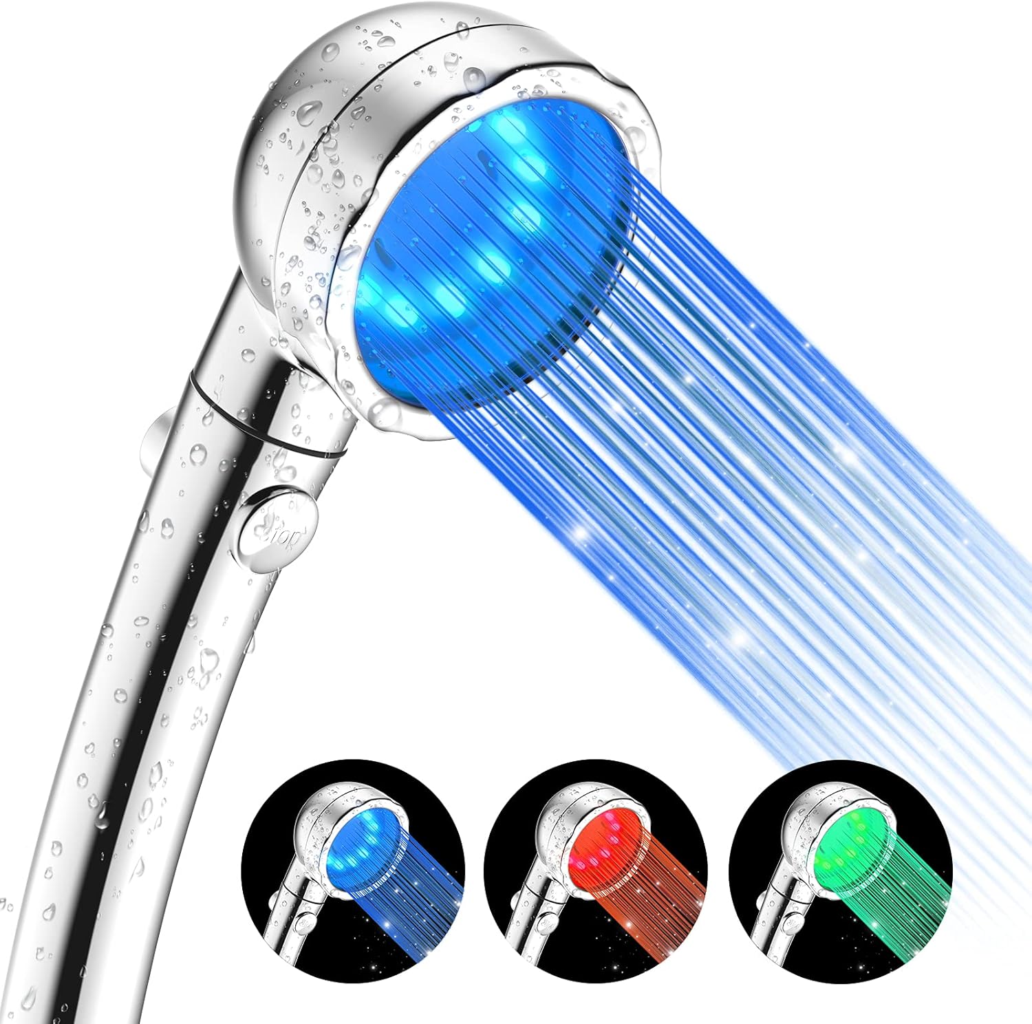 Led Shower Head with Handheld, 3Color Led Color Changing Temperature
