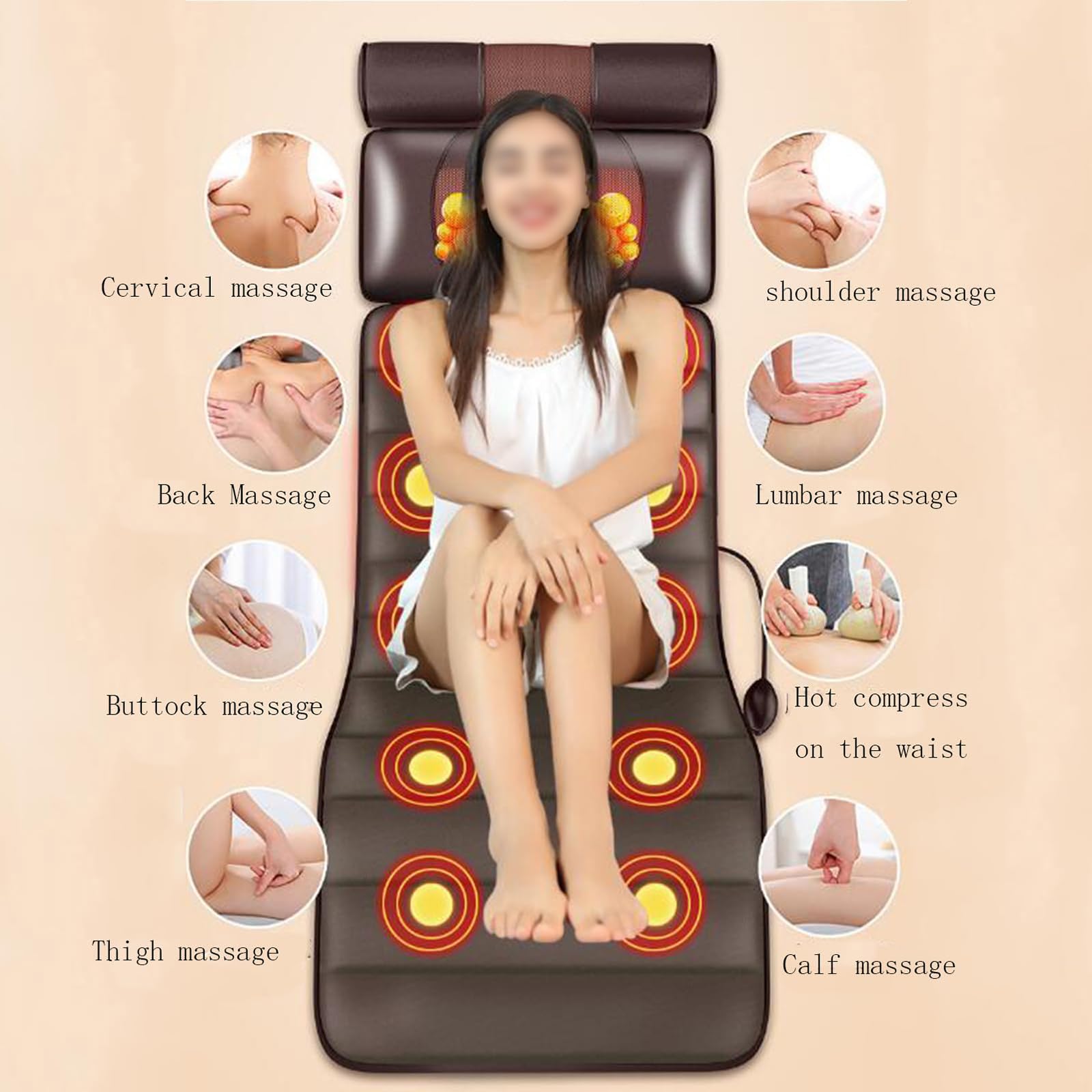 Esterilla De Masaje De Cuerpo Completo, Colchón De Masaje Multifuncional | 10 nodos de vibración y almohadas ajustables almohadillas térmicas masajeador de cuello y espalda para la relajación muscular