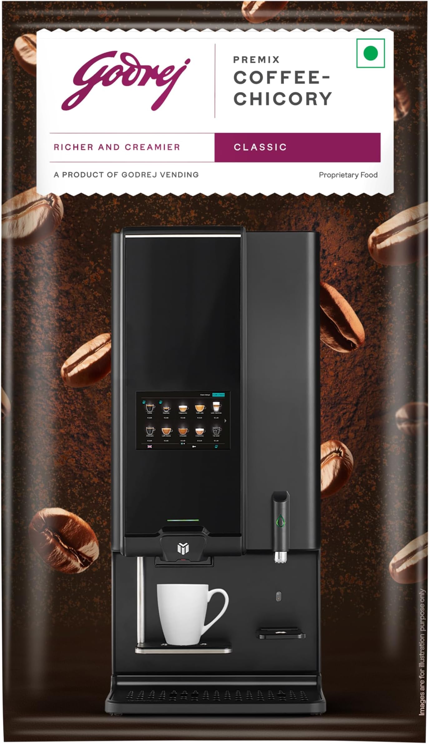 Godrej Vending Classic Coffee Premix Easy to Use Instant Coffee Mix with Caffeine, Smooth and Tasty, Convenient for Office - 1 kg