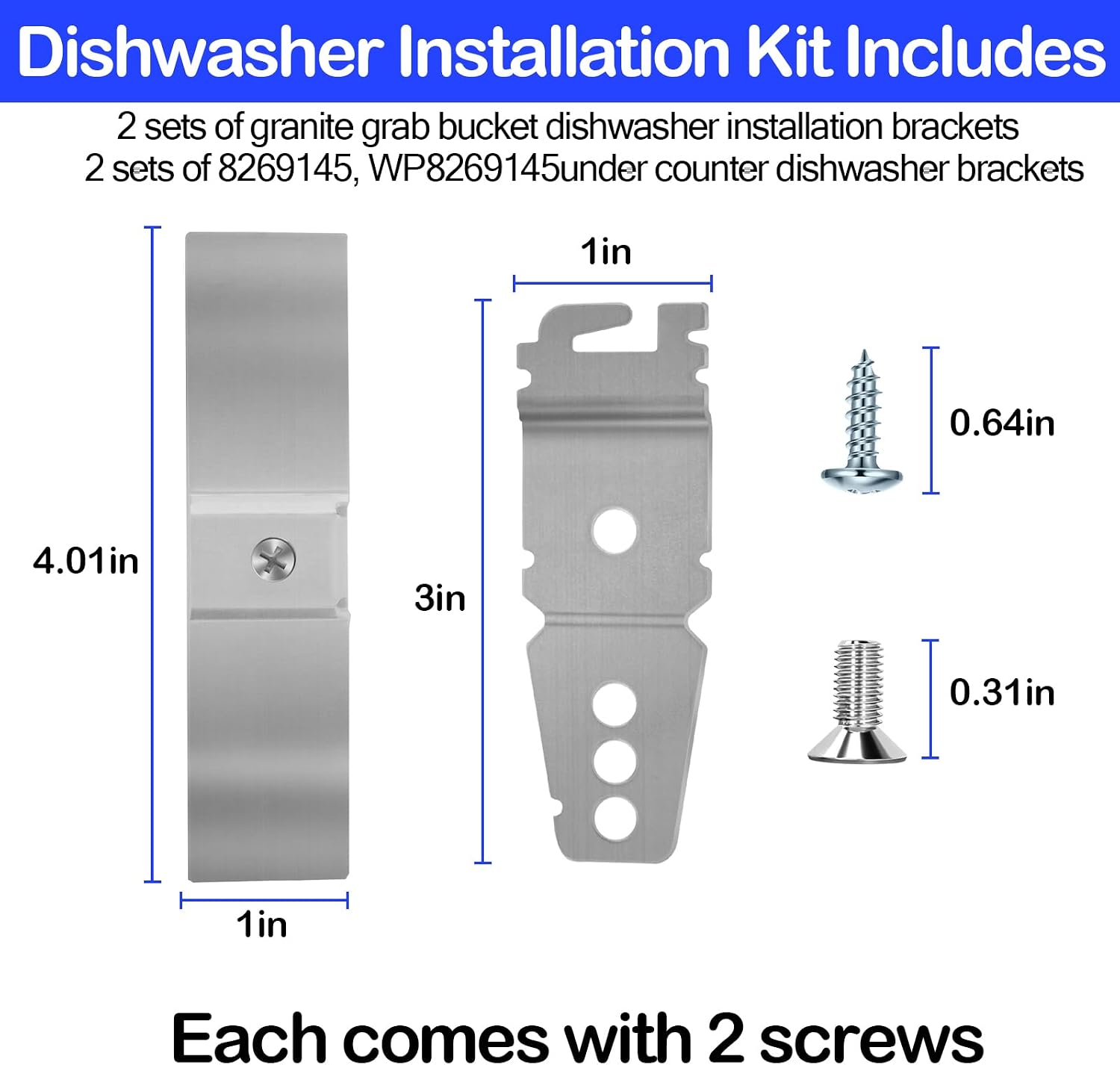 Granite Counter Mounting Bracket 2 Pack and 8269145 Undercounter Dishwasher Bracket 2 Pack Compatible With Most Brand Dishwashers WP8269145, AP6012289, PS11745496 (Comes With Screws)
