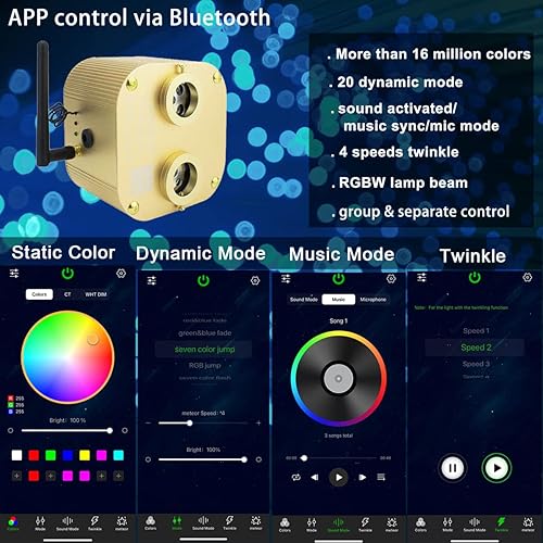 Miniatura 2 de Luces Azimom Bluetooth, con control, de 16 vatios, parpadean, luces de fibra óptica, iluminación de estrella para techo