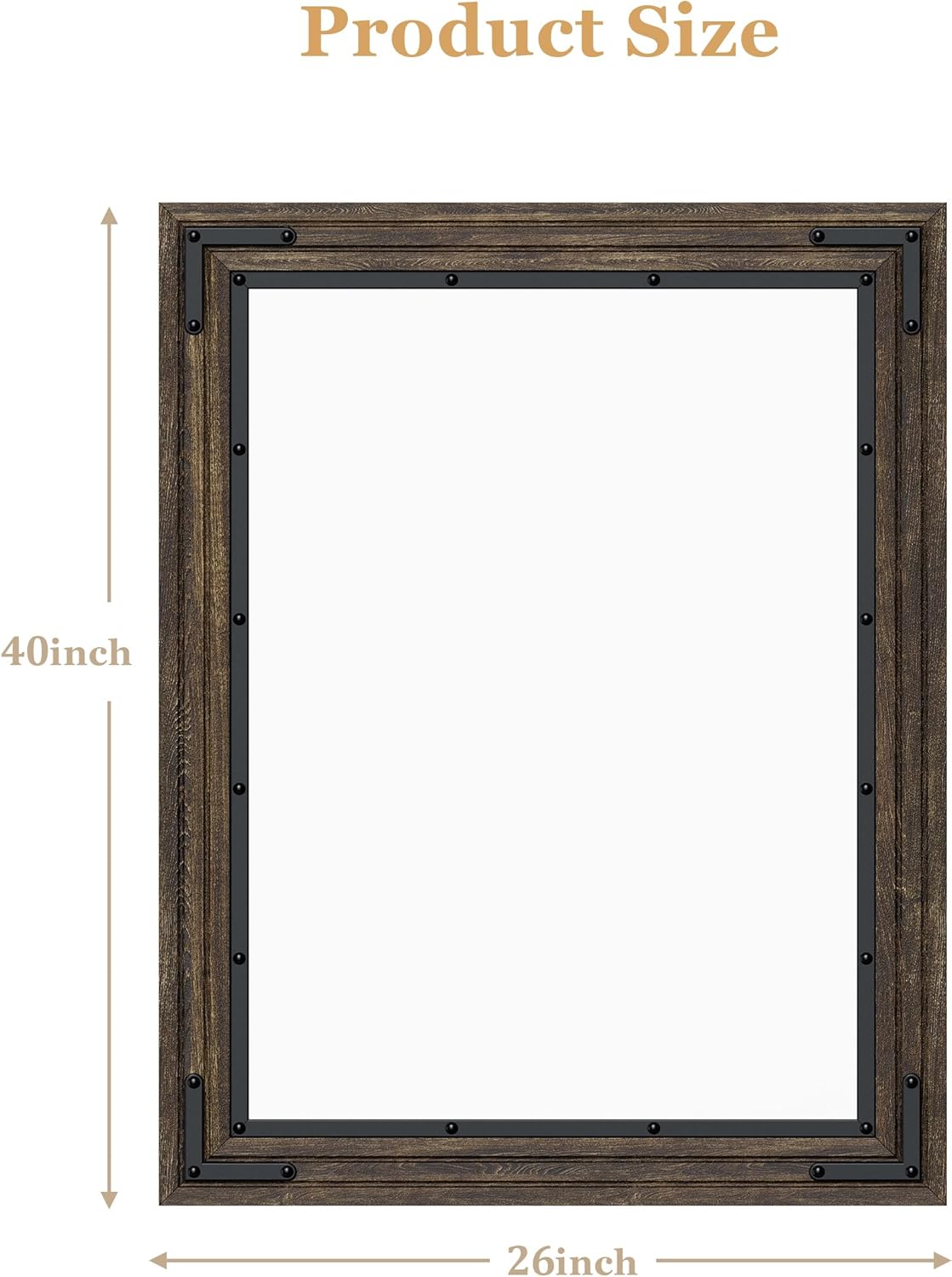 YOSHOOT Rustic Wooden Framed Wall Mirror, Vertical or Horizontal Hanging, 40" x 26", Brown