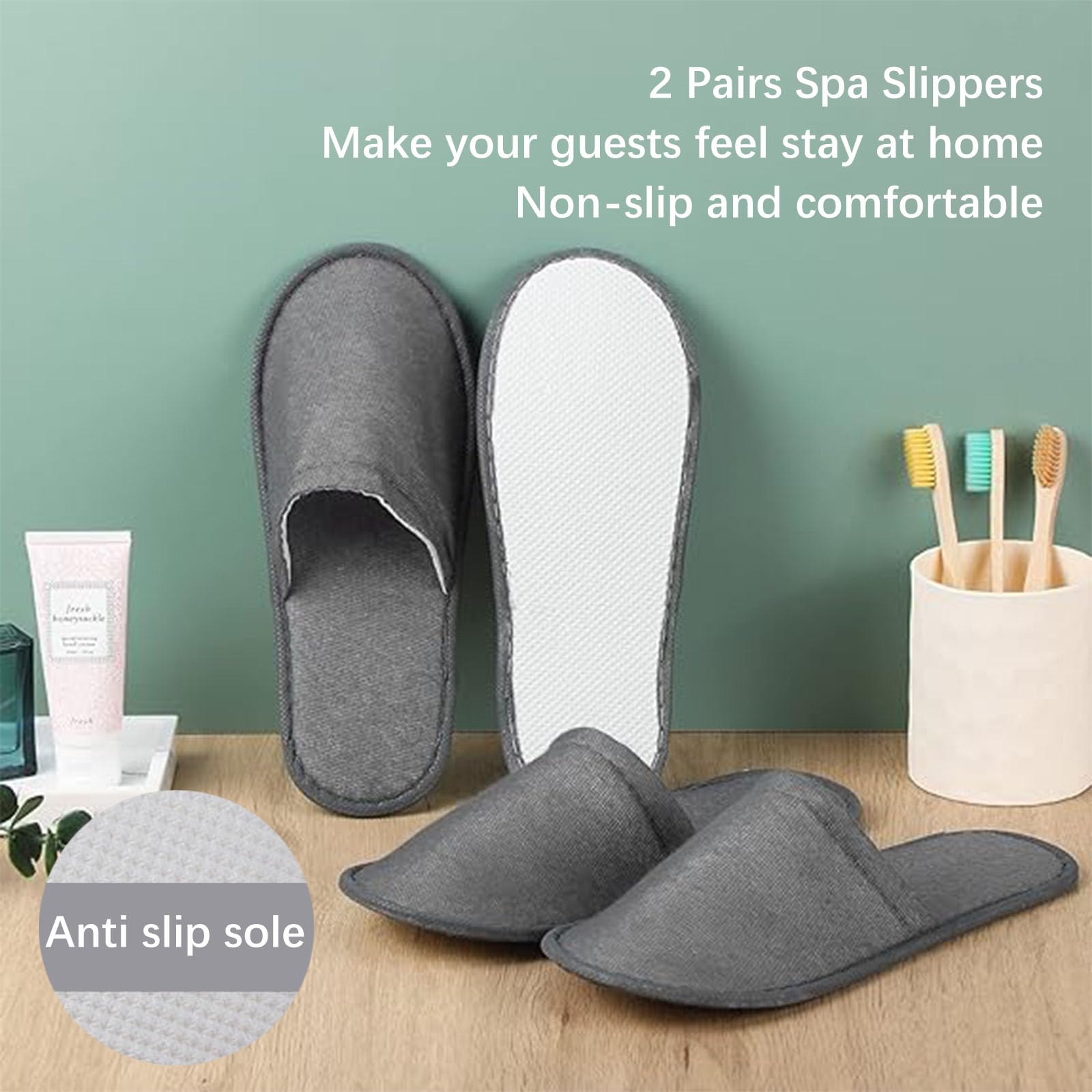 Pantofole Hotel - 2 Paia Usa E Getta Antiscivolo per Ospiti, SPA, Ciabatte Monouso, Sposa Bianco (Taglia EU 37-43, Grigio)