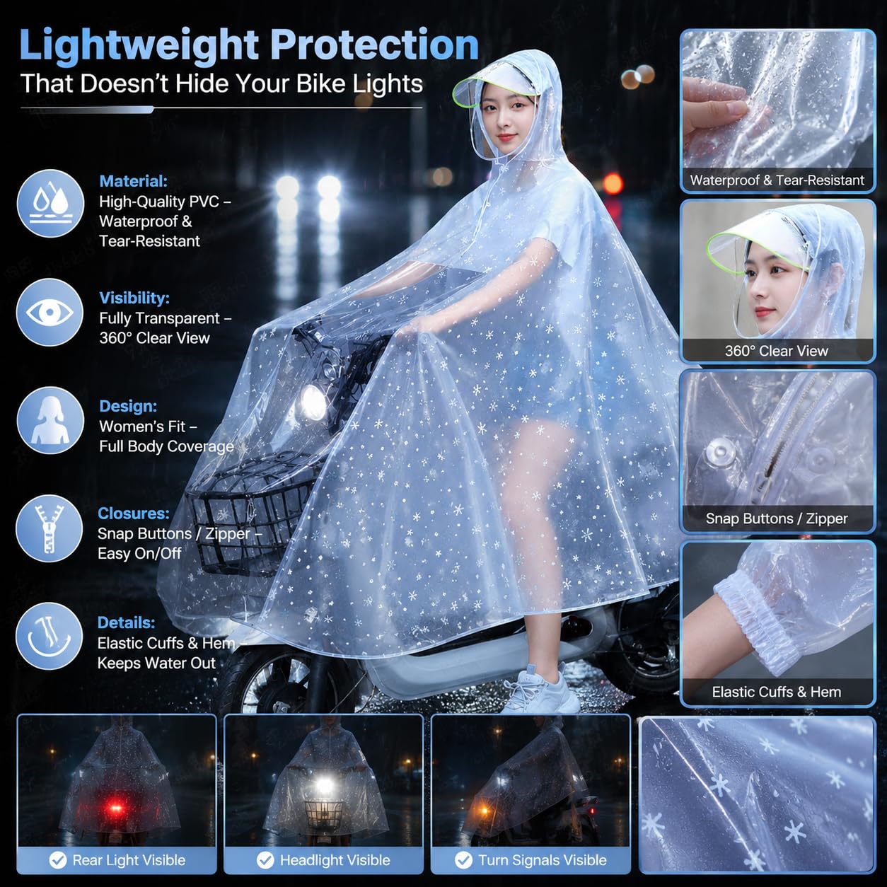 Chubasquero Transparente para Ciclismo para Mujer, Cuerpo Completo, PVC, Ligero, Portátil, Impermeable, para Bicicleta Eléctrica, Scooter, Bicicleta Eléctrica