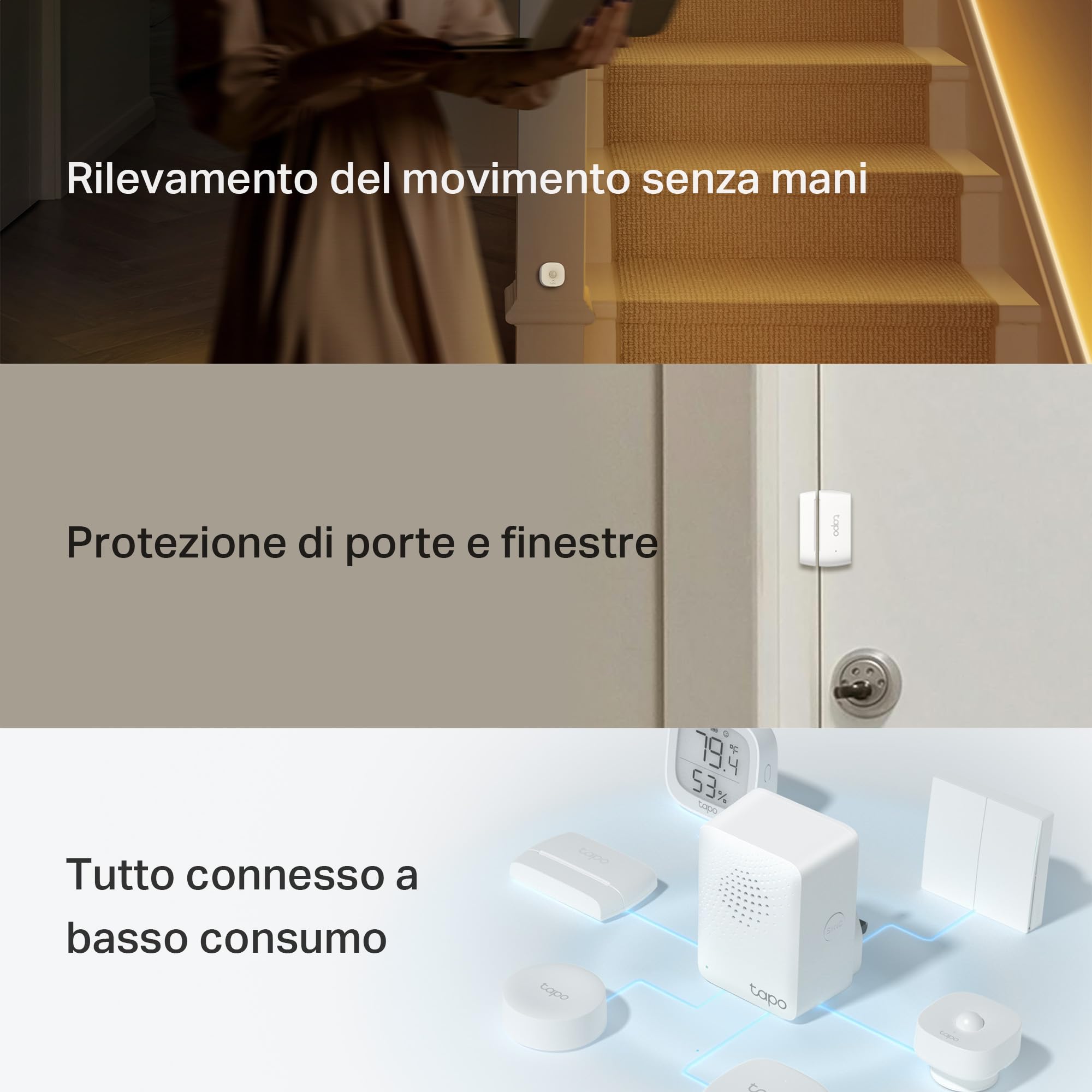 Tapo T30 KIT Sistema di Allarme, Antifurto, Allarme Casa senza Fili, 1 Sensore di Movimento e 2 Sensori di Finestra, Compatibile cogli Altri Dipositivi Smart, Avvisi Istantanei APP